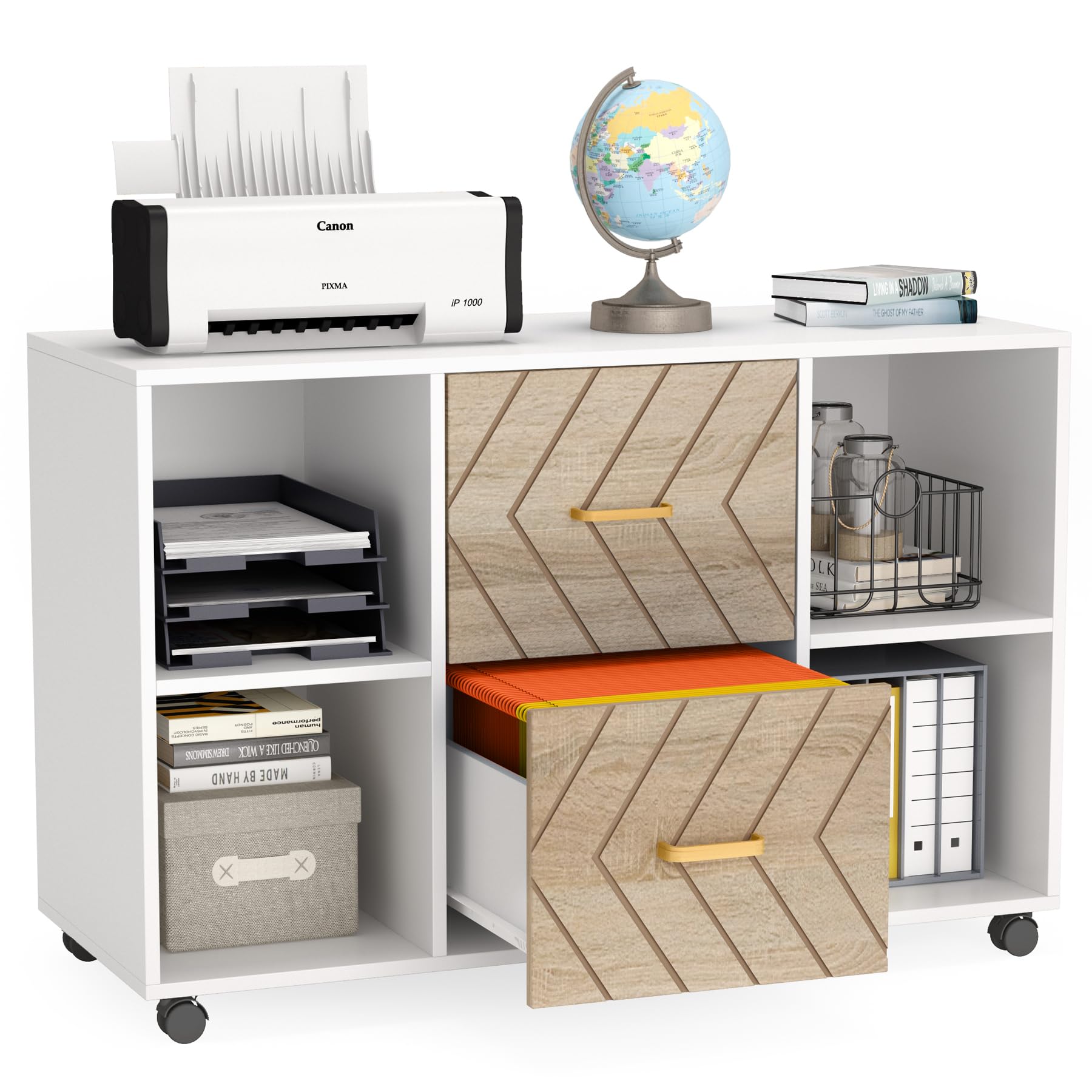 Tribesigns 2 Drawer File Cabinet, Large Mobile Lateral Filing Cabinet for Letter Size, Printer Stand with Storage Shelves and Rolling Wheels for Home Office (White) - Image 8