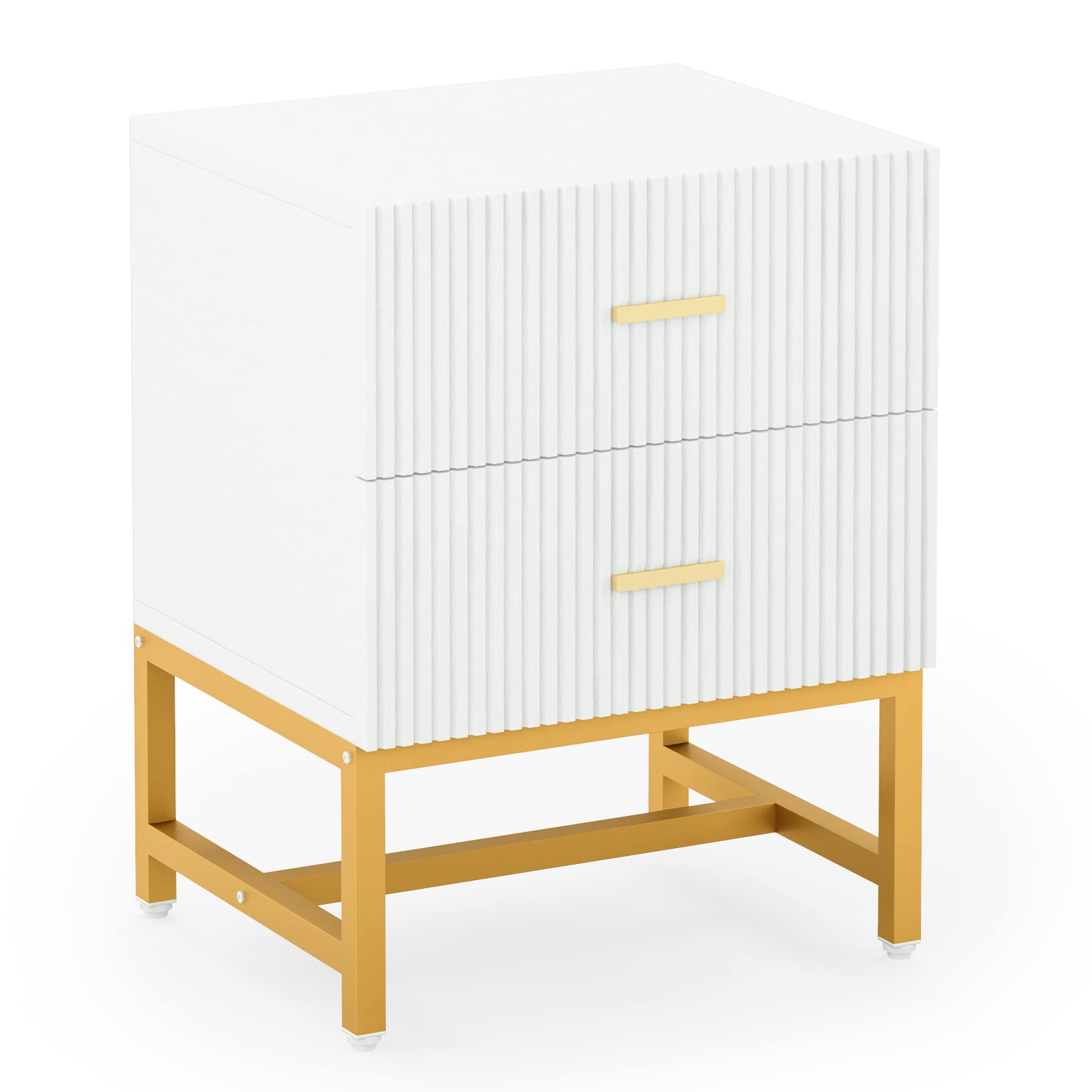 Tribesigns 2-Drawer Nightstand, Modern Fluted Night Stands Bed Side Table with Storage, Wood End Table Accent Table for Bedroom, Living Room, Small Spaces, White - Image 6