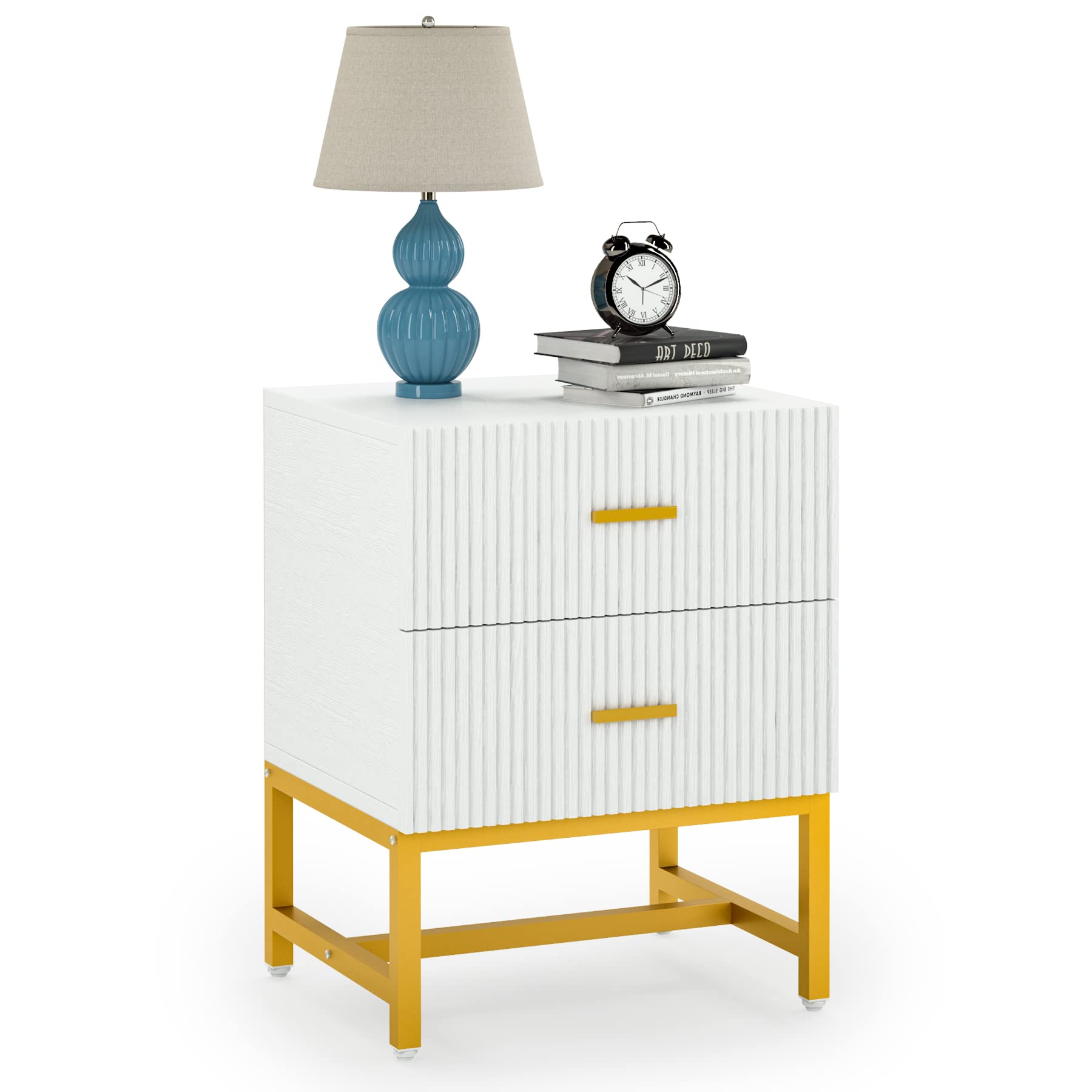 Tribesigns 2-Drawer Nightstand, Modern Fluted Night Stands Bed Side Table with Storage, Wood End Table Accent Table for Bedroom, Living Room, Small Spaces, White - Image 7