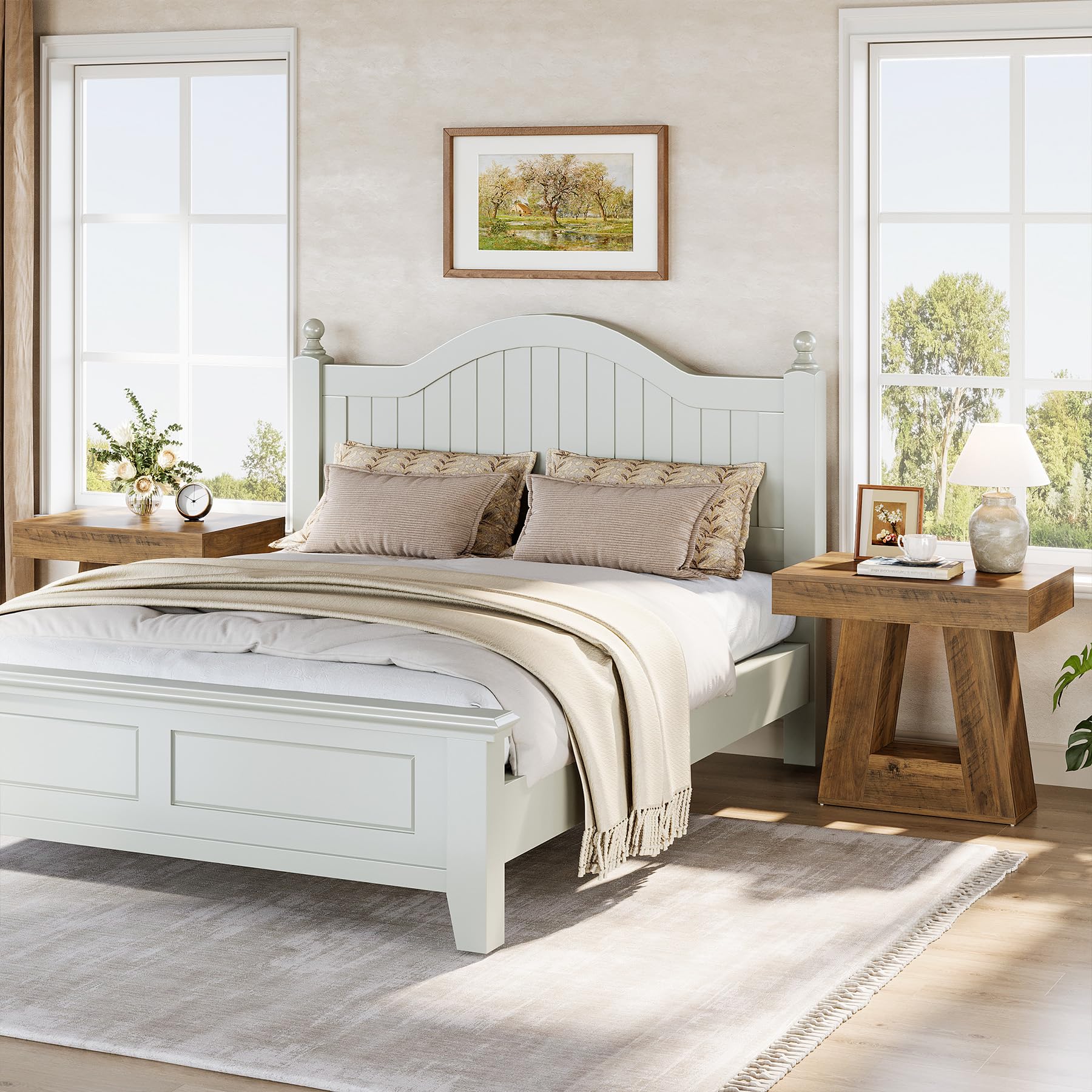 Tribesigns 2-Tier Modern Nightstand, Wooden Bedside Table with Trapezoid Base, Small Night Table with Wood-Grain Finish for Living Room Bedroom (1, Brown) - Image 3