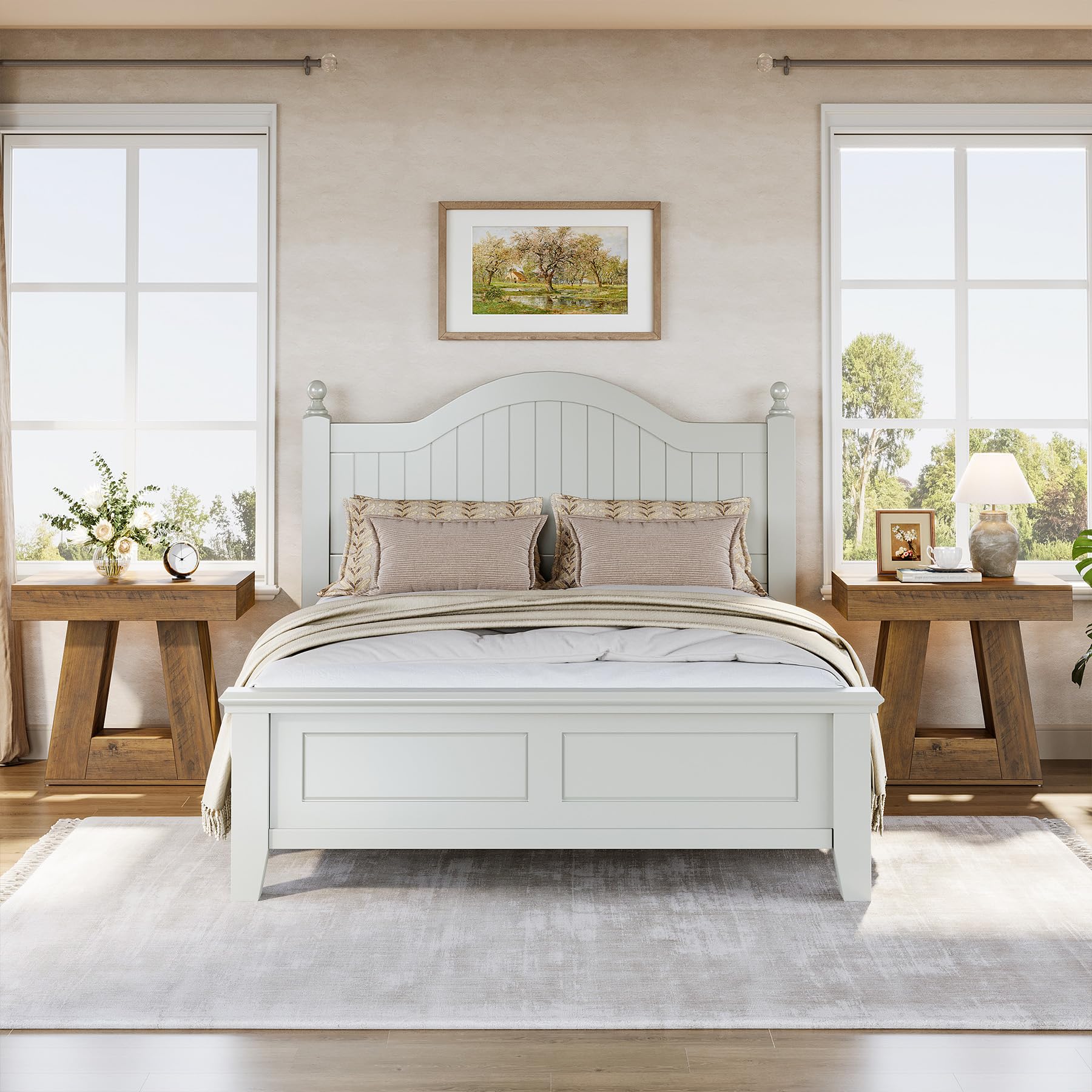 Tribesigns 2-Tier Modern Nightstand, Wooden Bedside Table with Trapezoid Base, Small Night Table with Wood-Grain Finish for Living Room Bedroom (1, Brown) - Image 7