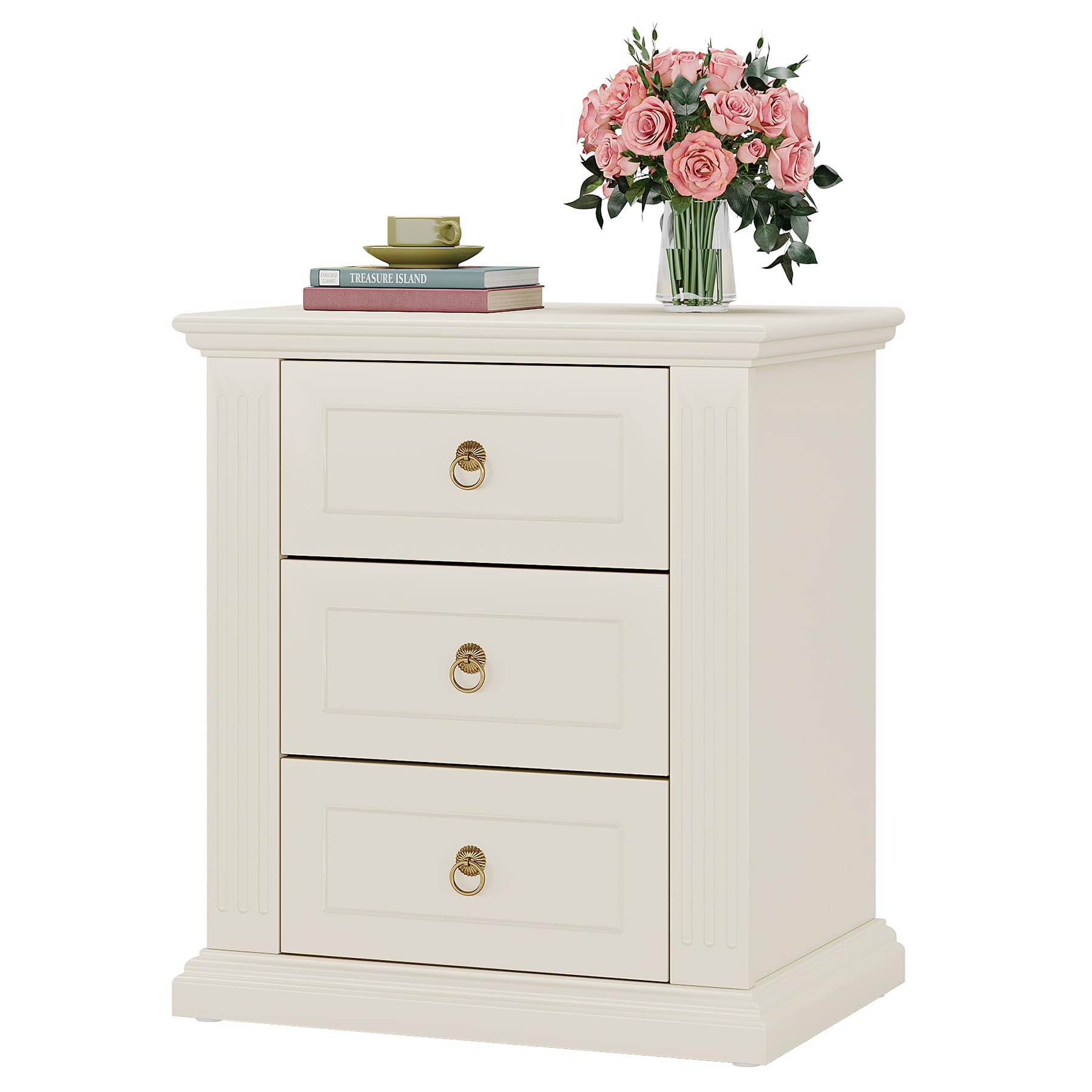 Tribesigns 3-Drawer Nightstand, Modern Bedside Table with Storage Drawers, Wood Night Stand Side End Table for Bedroom, Beige - Image 8