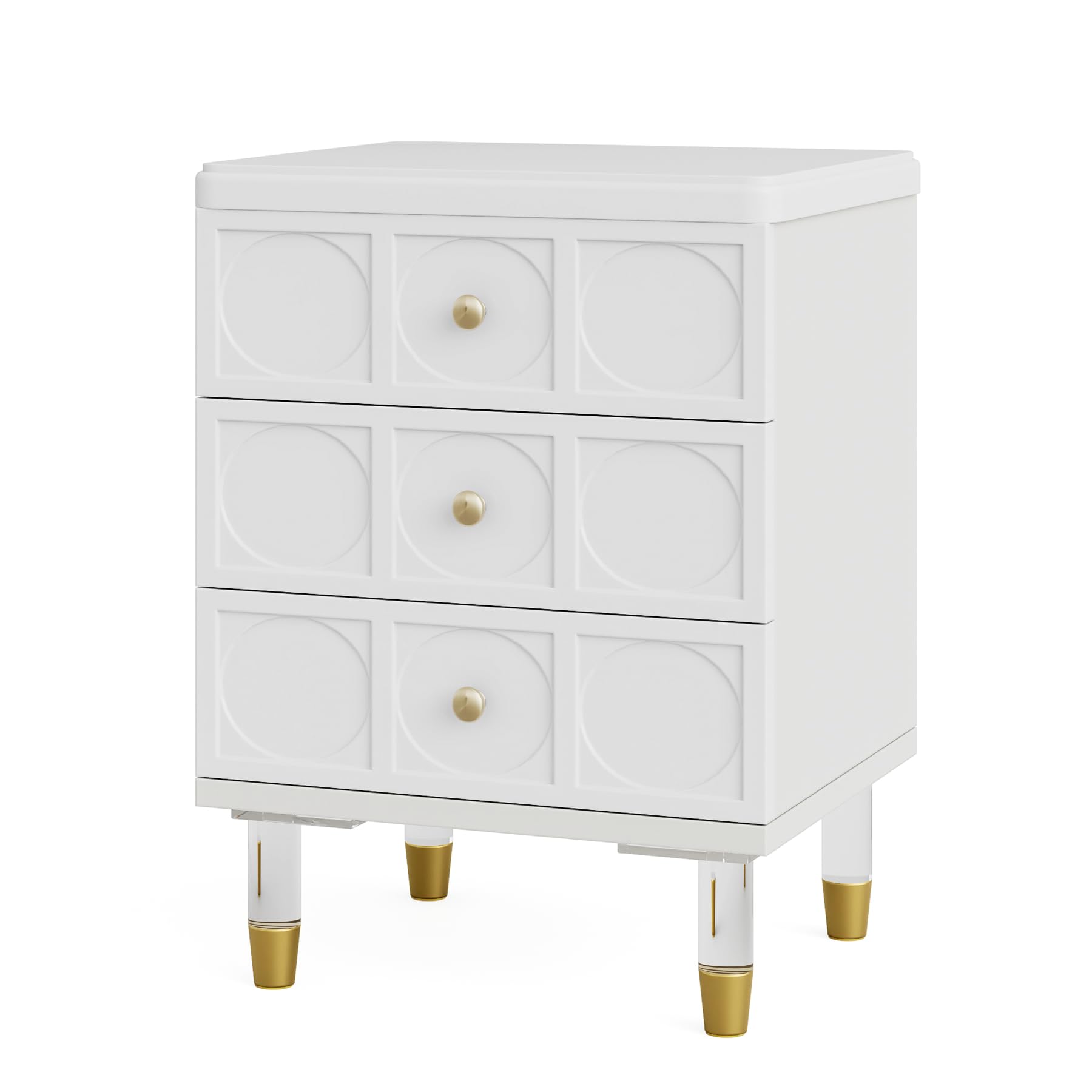Tribesigns 3-Drawer Nightstand White and Gold Bedside Table with Drawers, Versatile Modern White Night Stand with Storage for Bedroom - Image 8