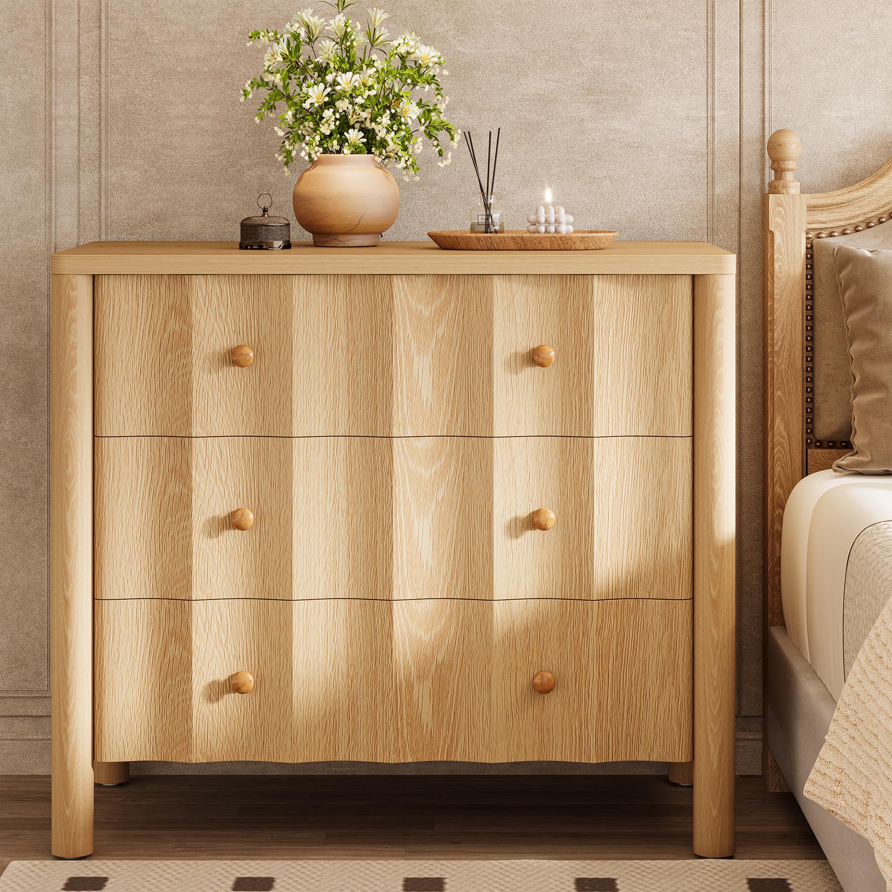 Tribesigns 31.5" Large Nightstand, Oversized Night Stand with 3 Drawers, Modern Bedside Table for Bedroom, Living Room, Natural Oak (1, Natural Oak) - Image 3