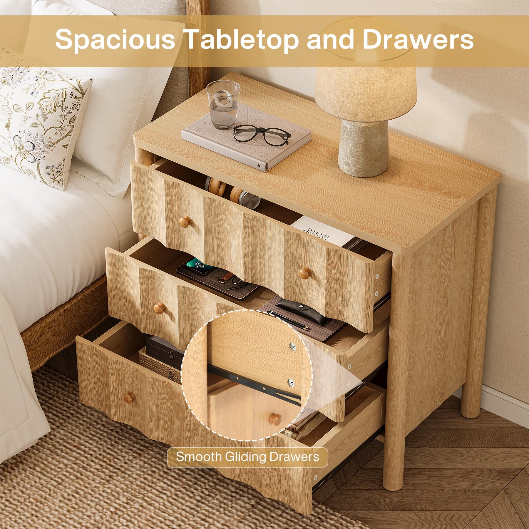 Tribesigns 31.5" Large Nightstand, Oversized Night Stand with 3 Drawers, Modern Bedside Table for Bedroom, Living Room, Natural Oak (1, Natural Oak) - Image 7