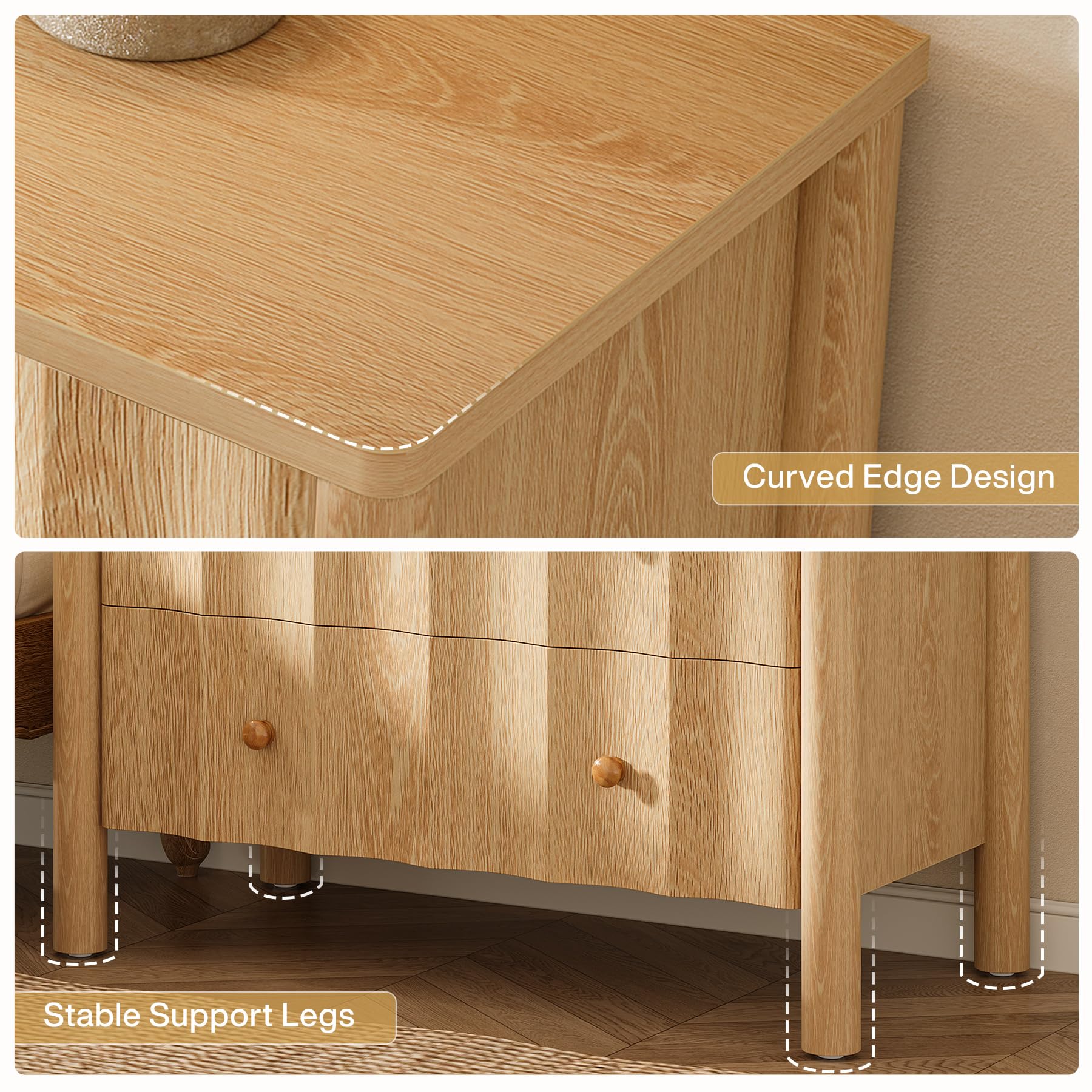 Tribesigns 31.5" Large Nightstand, Oversized Night Stand with 3 Drawers, Modern Bedside Table for Bedroom, Living Room, Natural Oak (1, Natural Oak) - Image 8