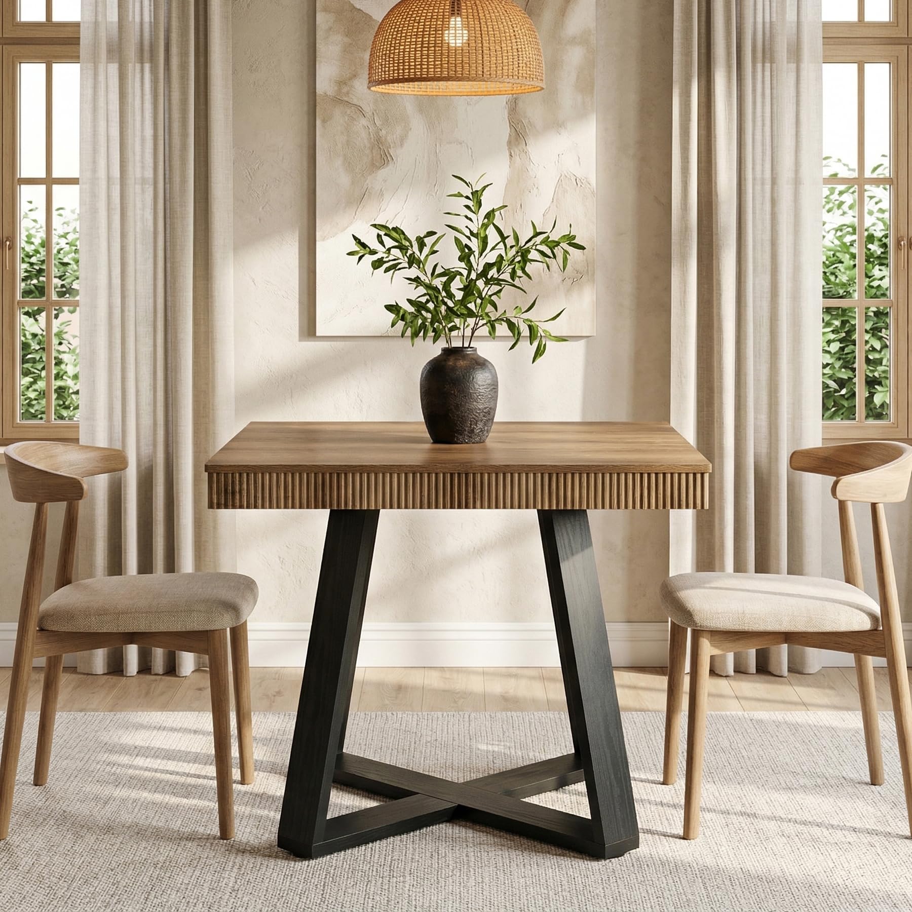 Tribesigns 31.5-Inch Square Dining Table for 4, Rustic Wood Kitchen Table with Fluted Edge & Sturdy X-Base, Farmhouse Small Dining Room Table for Apartment, Breakfast Nook & Small Spaces - Image 4