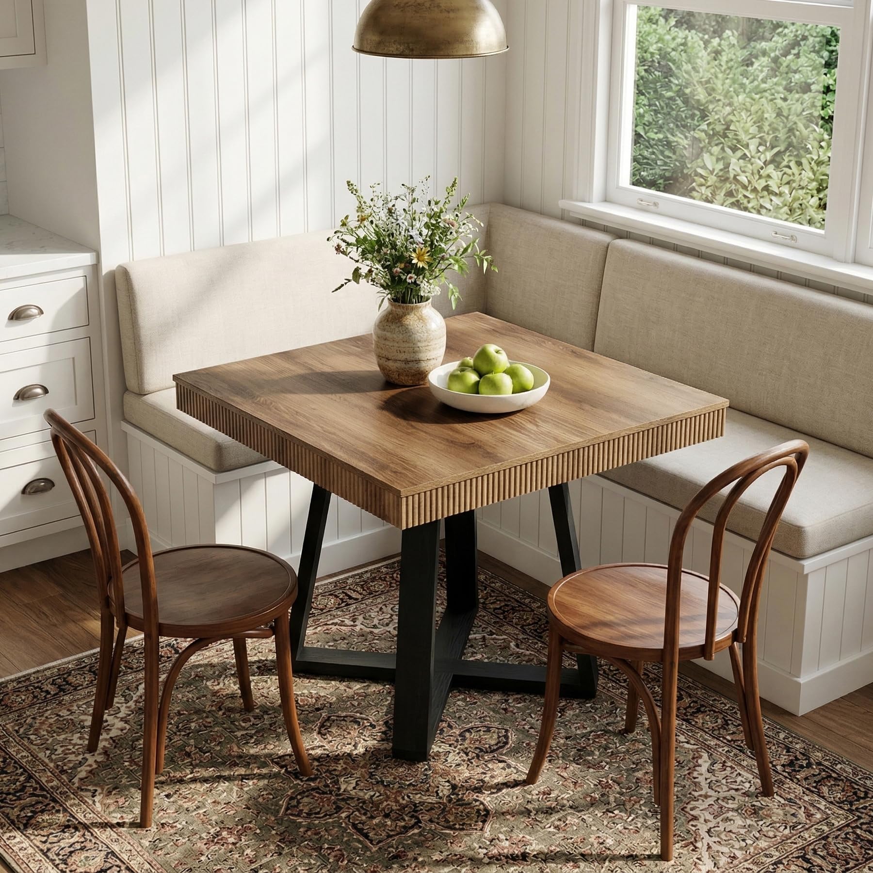 Tribesigns 31.5-Inch Square Dining Table for 4, Rustic Wood Kitchen Table with Fluted Edge & Sturdy X-Base, Farmhouse Small Dining Room Table for Apartment, Breakfast Nook & Small Spaces - Image 5