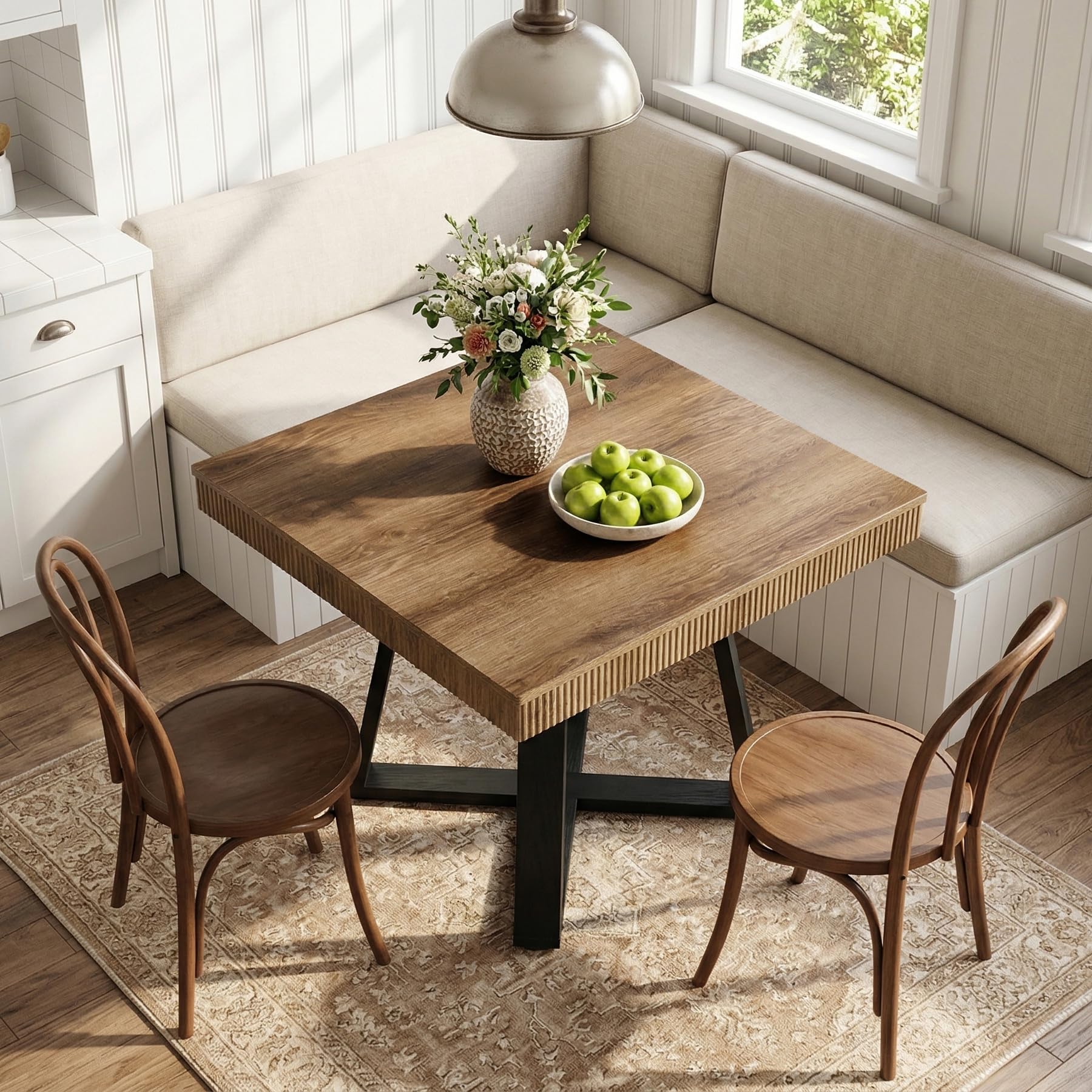 Tribesigns 31.5-Inch Square Dining Table for 4, Rustic Wood Kitchen Table with Fluted Edge & Sturdy X-Base, Farmhouse Small Dining Room Table for Apartment, Breakfast Nook & Small Spaces - Image 6