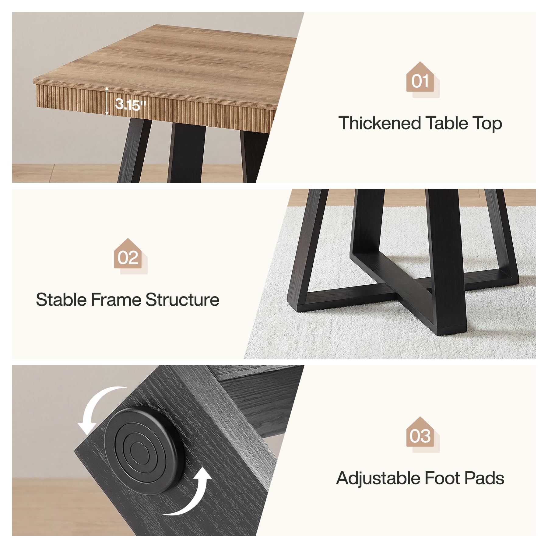 Tribesigns 31.5-Inch Square Dining Table for 4, Rustic Wood Kitchen Table with Fluted Edge & Sturdy X-Base, Farmhouse Small Dining Room Table for Apartment, Breakfast Nook & Small Spaces - Image 7