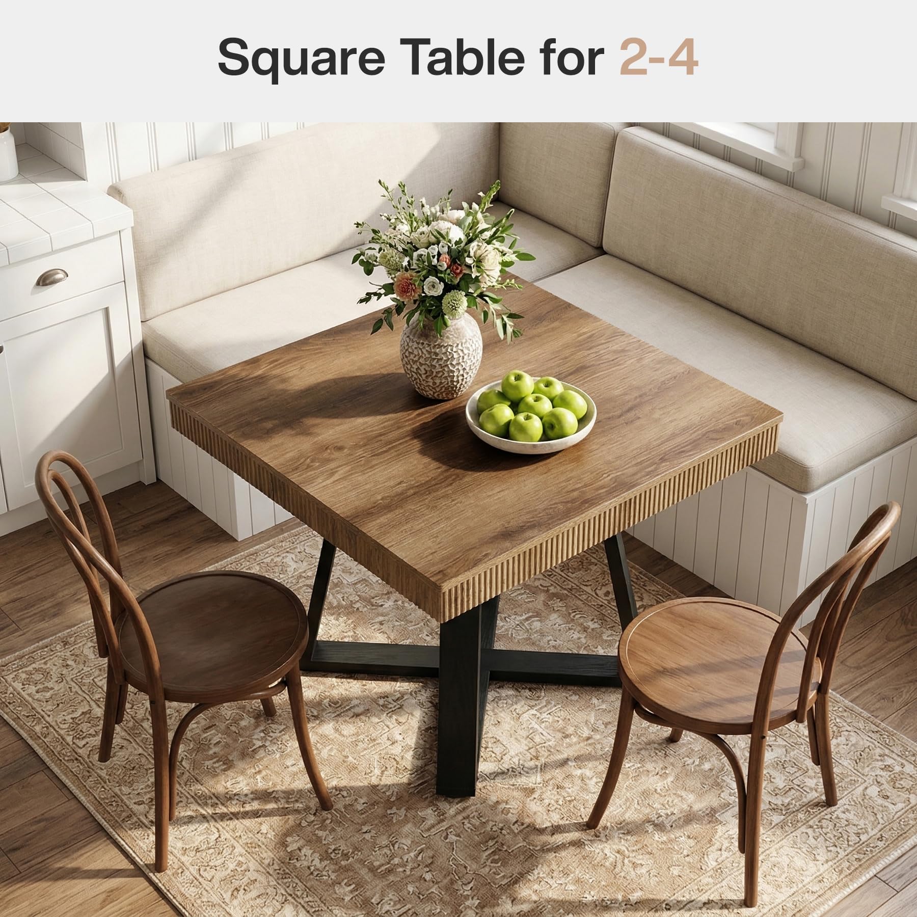Tribesigns 31.5-Inch Square Dining Table for 4, Rustic Wood Kitchen Table with Fluted Edge & Sturdy X-Base, Farmhouse Small Dining Room Table for Apartment, Breakfast Nook & Small Spaces - Image 8