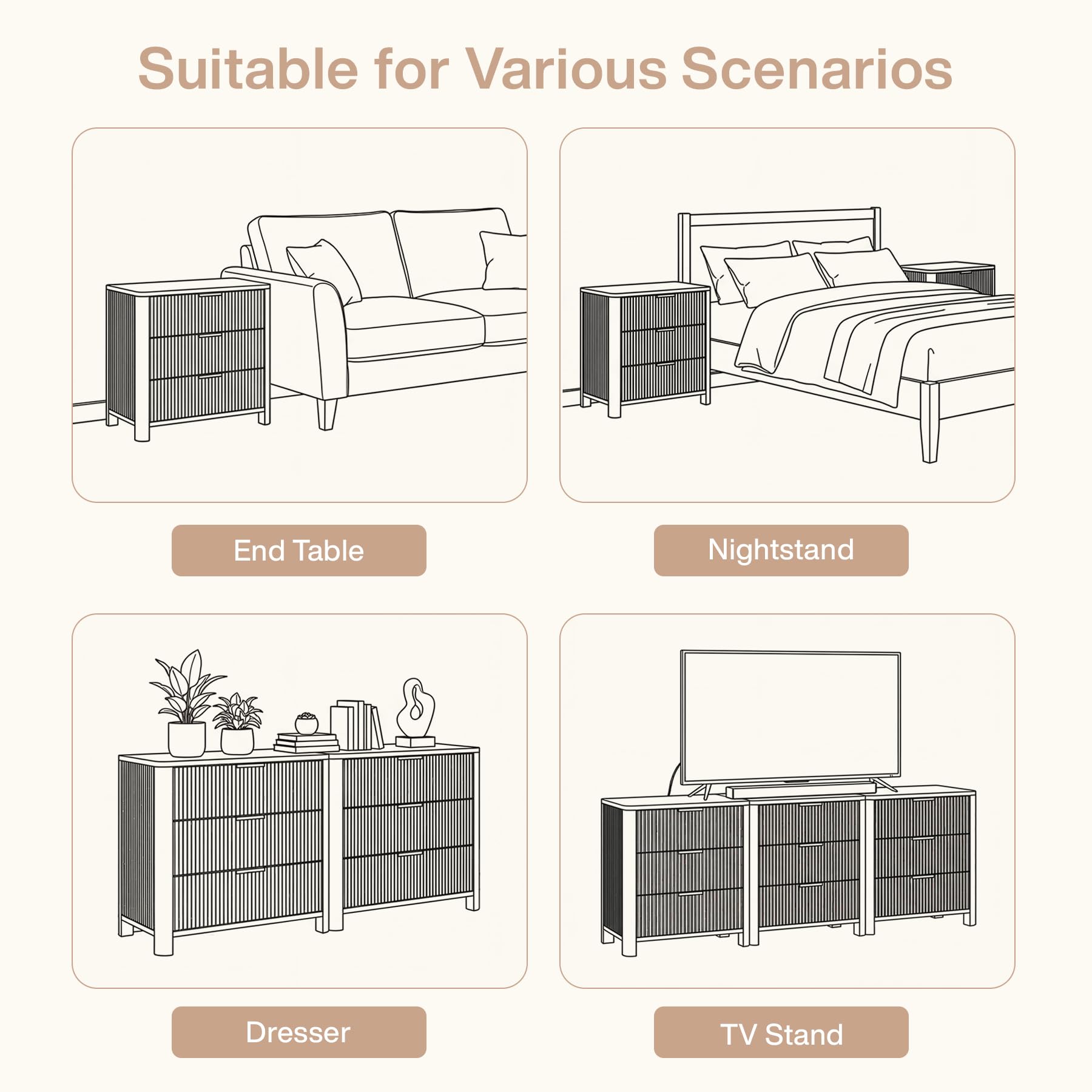 Tribesigns 31.5-Inch Wide Night Stand with 3 Drawers, Oversized Nightstand with Metal Handles, Modern Sofa End Side Table with Storage, Extra Large Bedside Table for Bedroom, Living Room (1, Black) - Image 6