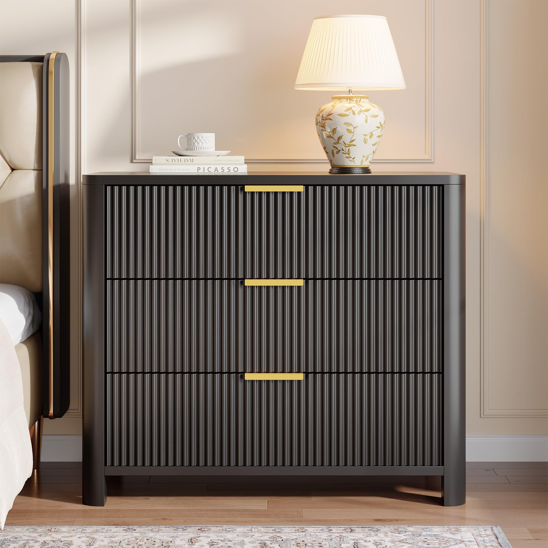 Tribesigns 31.5-Inch Wide Night Stand with 3 Drawers, Oversized Nightstand with Metal Handles, Modern Sofa End Side Table with Storage, Extra Large Bedside Table for Bedroom, Living Room (1, Black) - Image 8