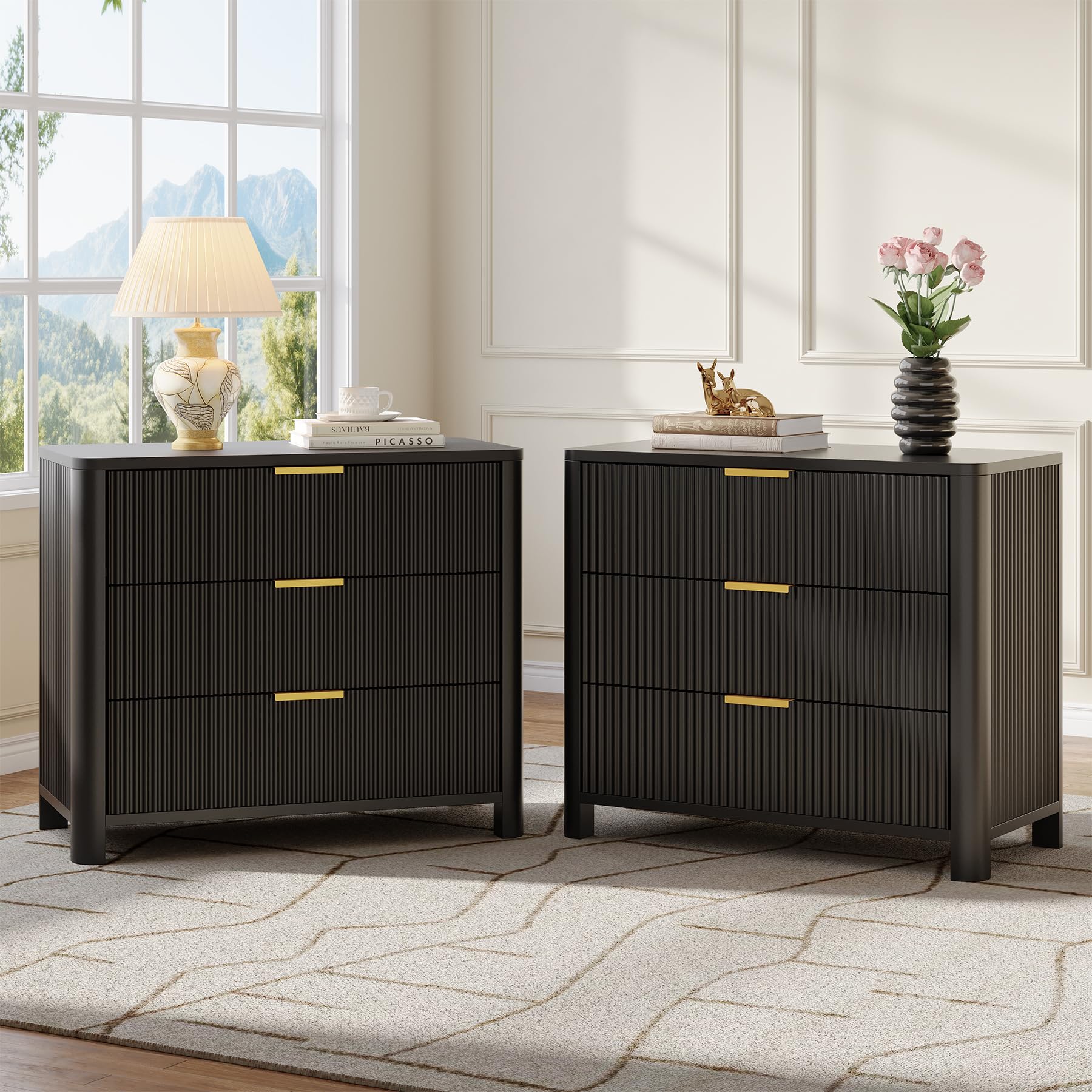 Tribesigns 31.5-Inch Wide Night Stand with 3 Drawers, Oversized Nightstand with Metal Handles, Modern Sofa End Side Table with Storage, Extra Large Bedside Table for Bedroom, Living Room (1, Black) - Image 9