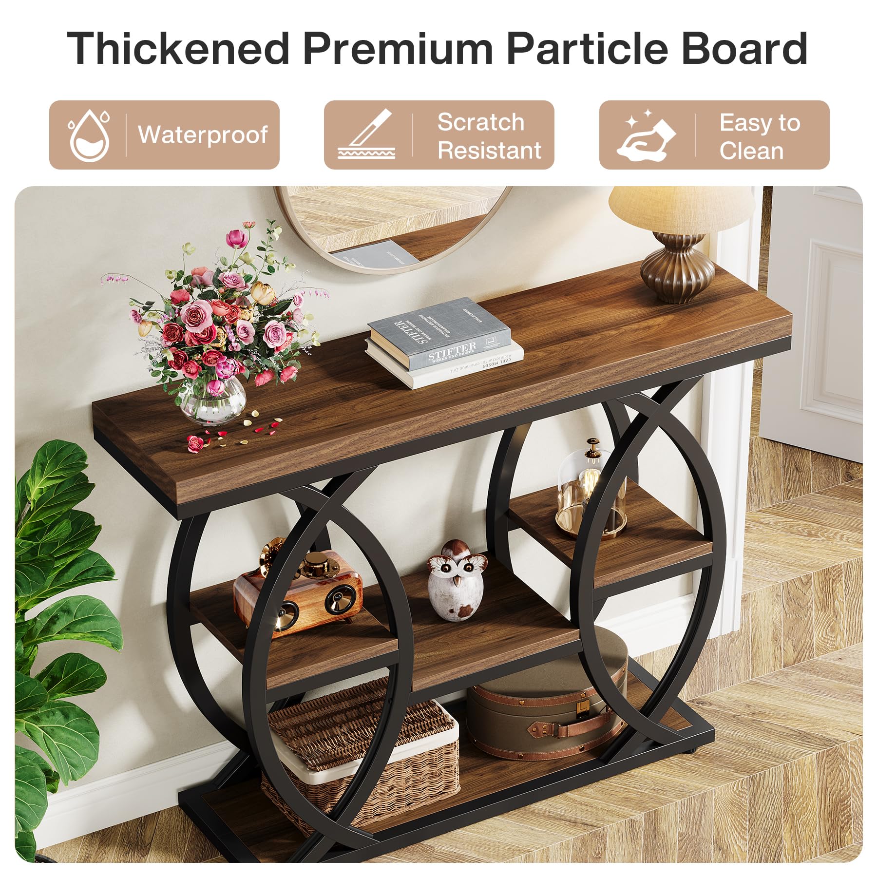 Tribesigns 39.4" Console Table, Industrial 4-Tier Sofa Table Entryway Table with Storage Shelves, Narrow Wood Accent Tables with Metal Frame for Small Spaces, Hallway, Foyer, Rustic Brown - Image 6