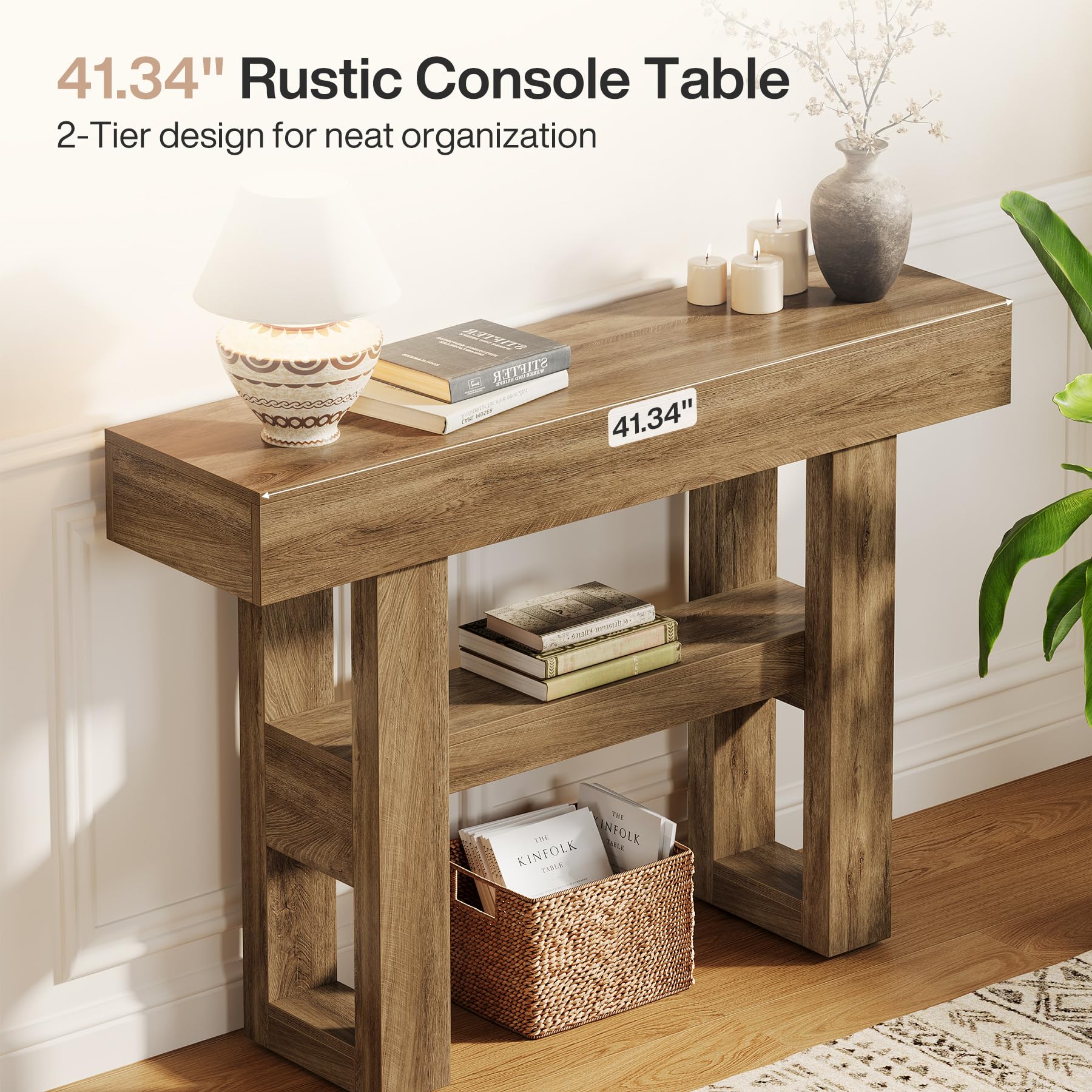 Tribesigns 41.34" Console Table, Rustic Entryway Table with 2-Tier Storage, Narrow Sofa Furniture for Foyer, Living Room, Entrance, Hallway, Light Brown - Image 3