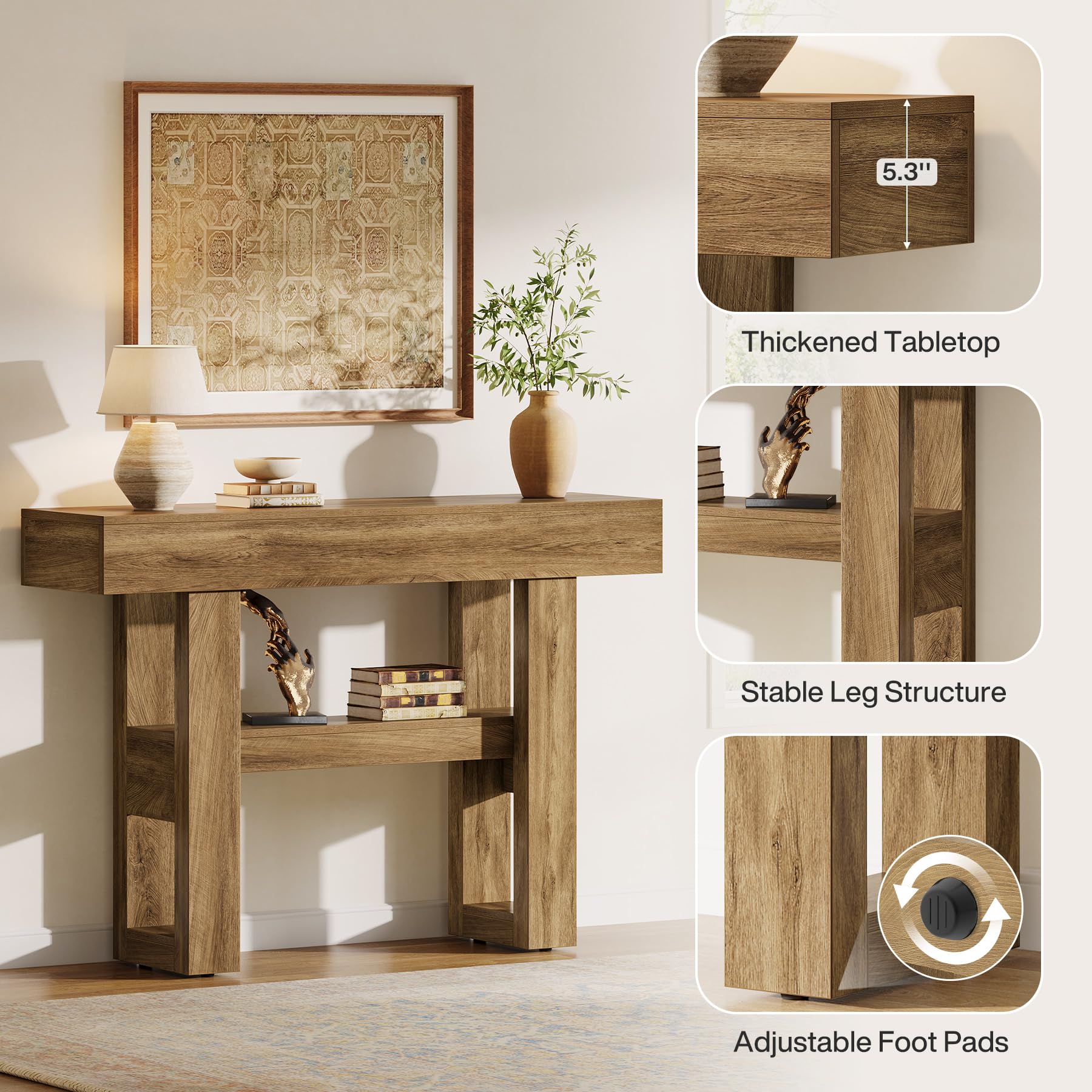 Tribesigns 41.34" Console Table, Rustic Entryway Table with 2-Tier Storage, Narrow Sofa Furniture for Foyer, Living Room, Entrance, Hallway, Light Brown - Image 4