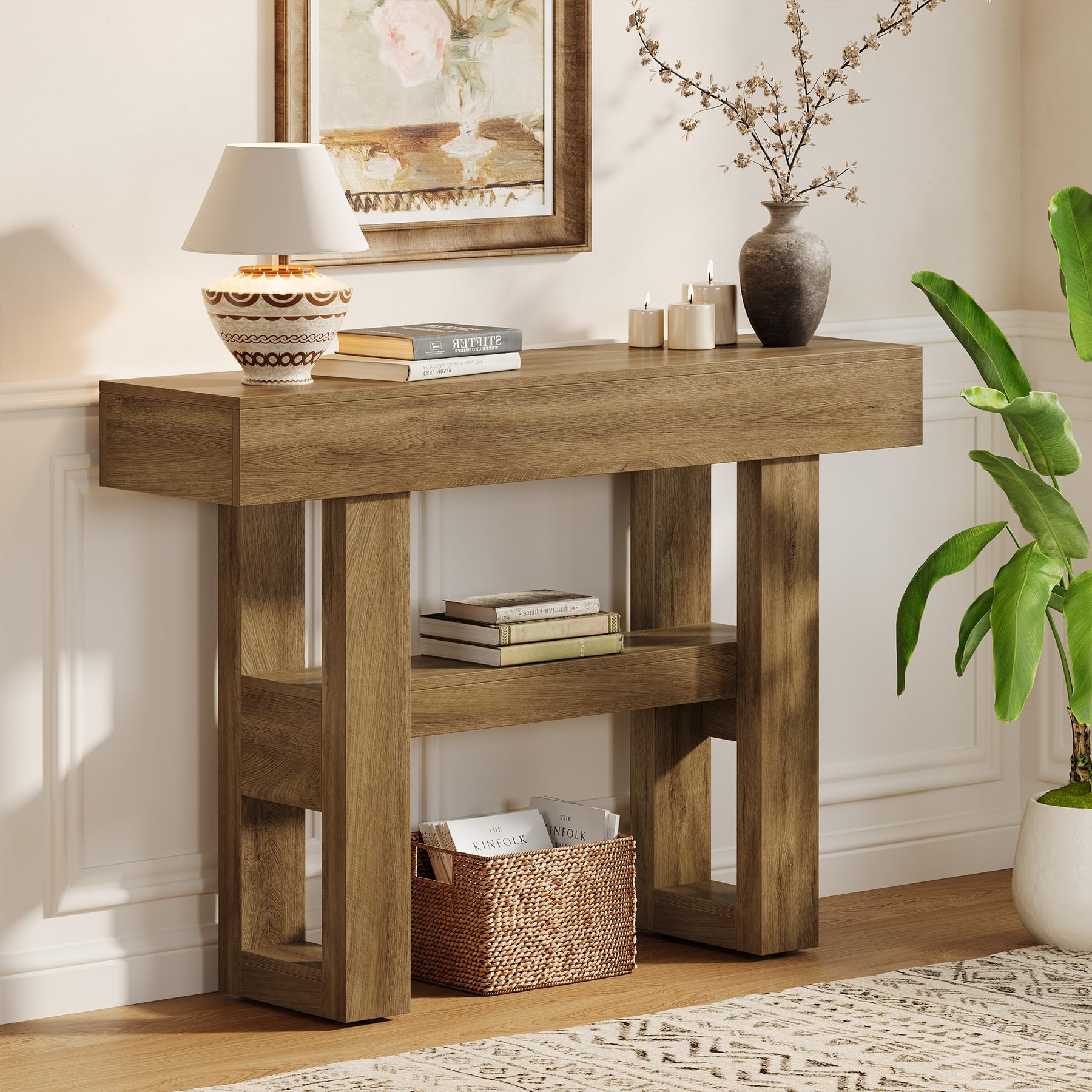 Tribesigns 41.34" Console Table, Rustic Entryway Table with 2-Tier Storage, Narrow Sofa Furniture for Foyer, Living Room, Entrance, Hallway, Light Brown - Image 5