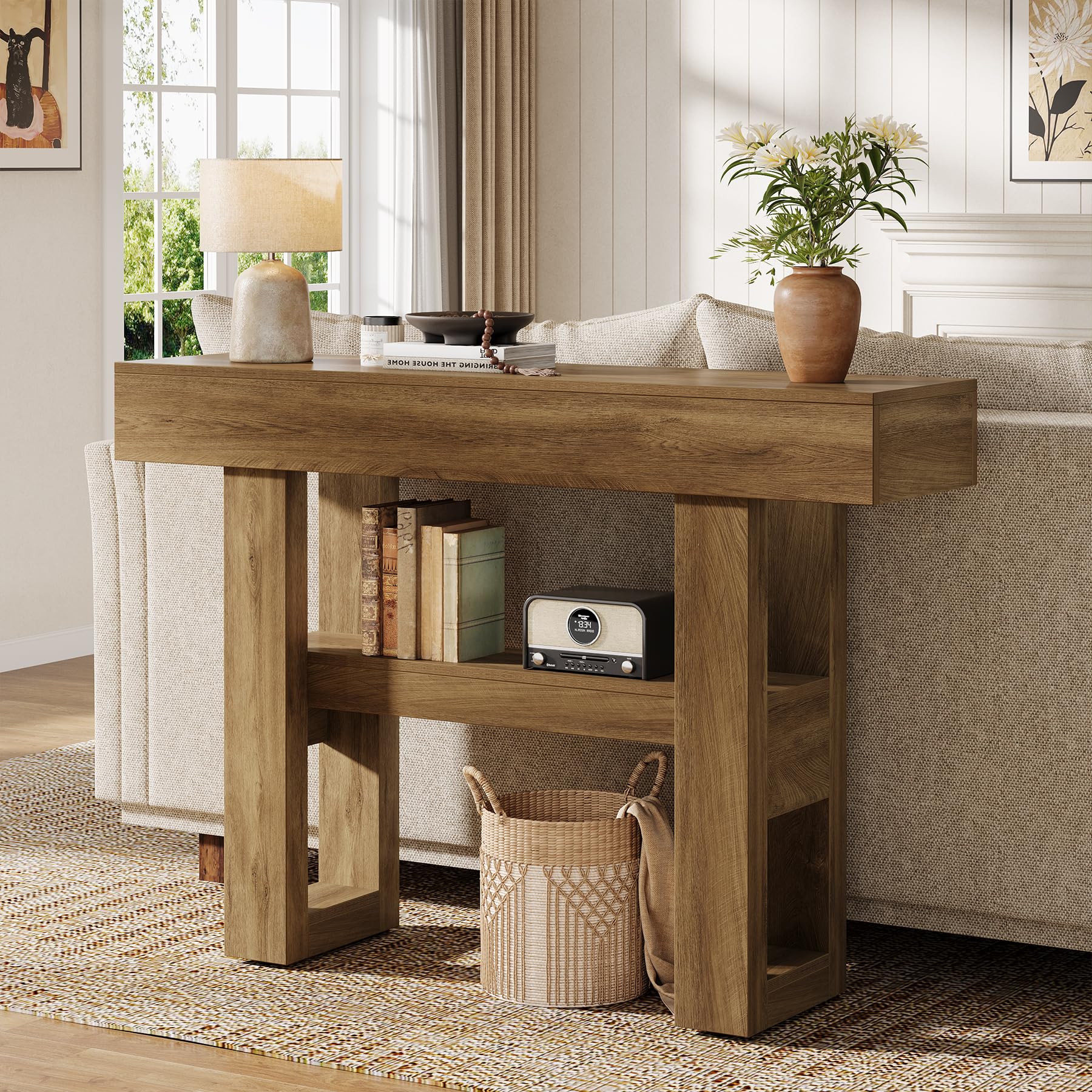 Tribesigns 41.34" Console Table, Rustic Entryway Table with 2-Tier Storage, Narrow Sofa Furniture for Foyer, Living Room, Entrance, Hallway, Light Brown - Image 6