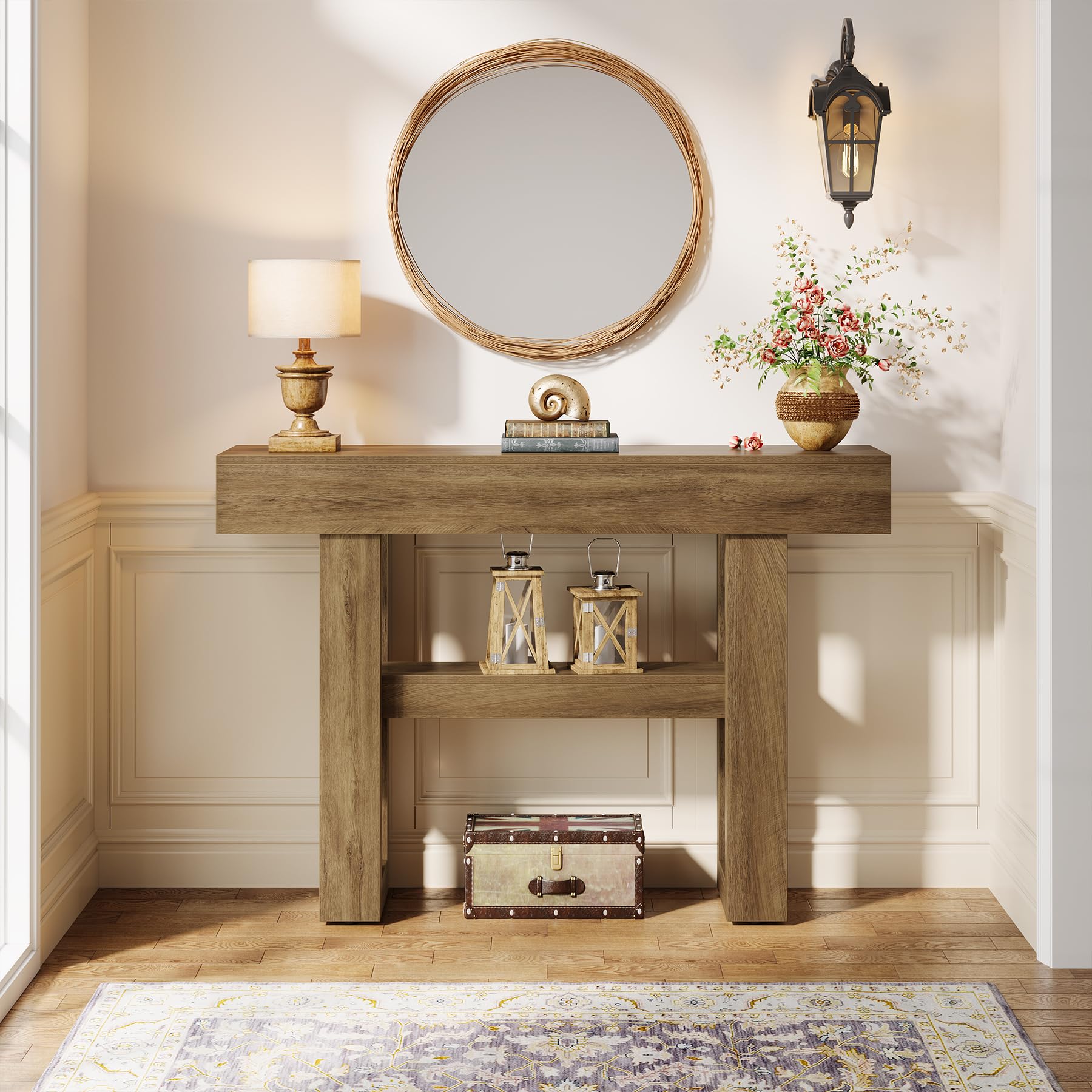 Tribesigns 41.34" Console Table, Rustic Entryway Table with 2-Tier Storage, Narrow Sofa Furniture for Foyer, Living Room, Entrance, Hallway, Light Brown - Image 7
