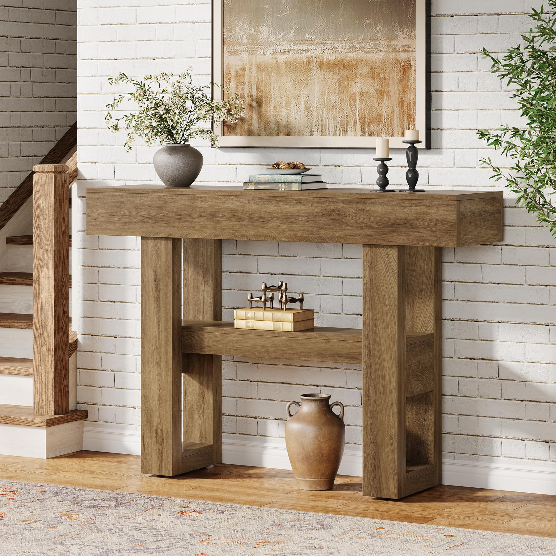 Tribesigns 41.34" Console Table, Rustic Entryway Table with 2-Tier Storage, Narrow Sofa Furniture for Foyer, Living Room, Entrance, Hallway, Light Brown - Image 8
