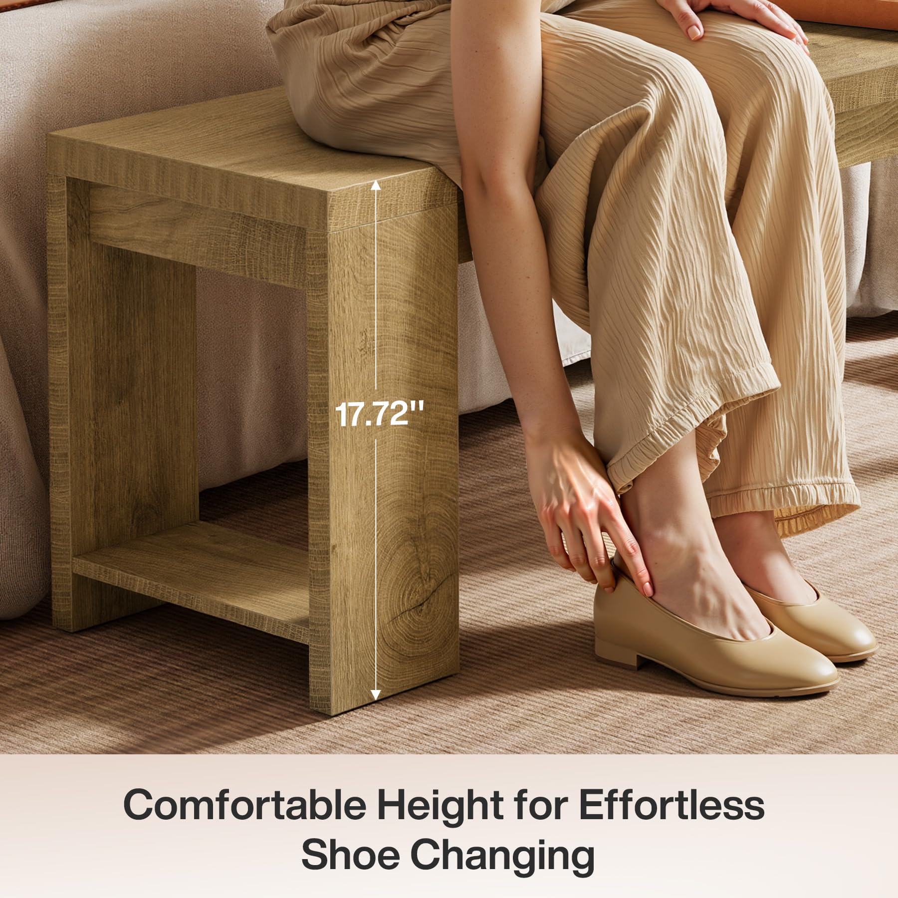 Tribesigns 47.2" Wooden Dining Bench, Modern Farmhouse End of Bed Bench for Bedroom Dining Room, Rustic Brown - Image 6