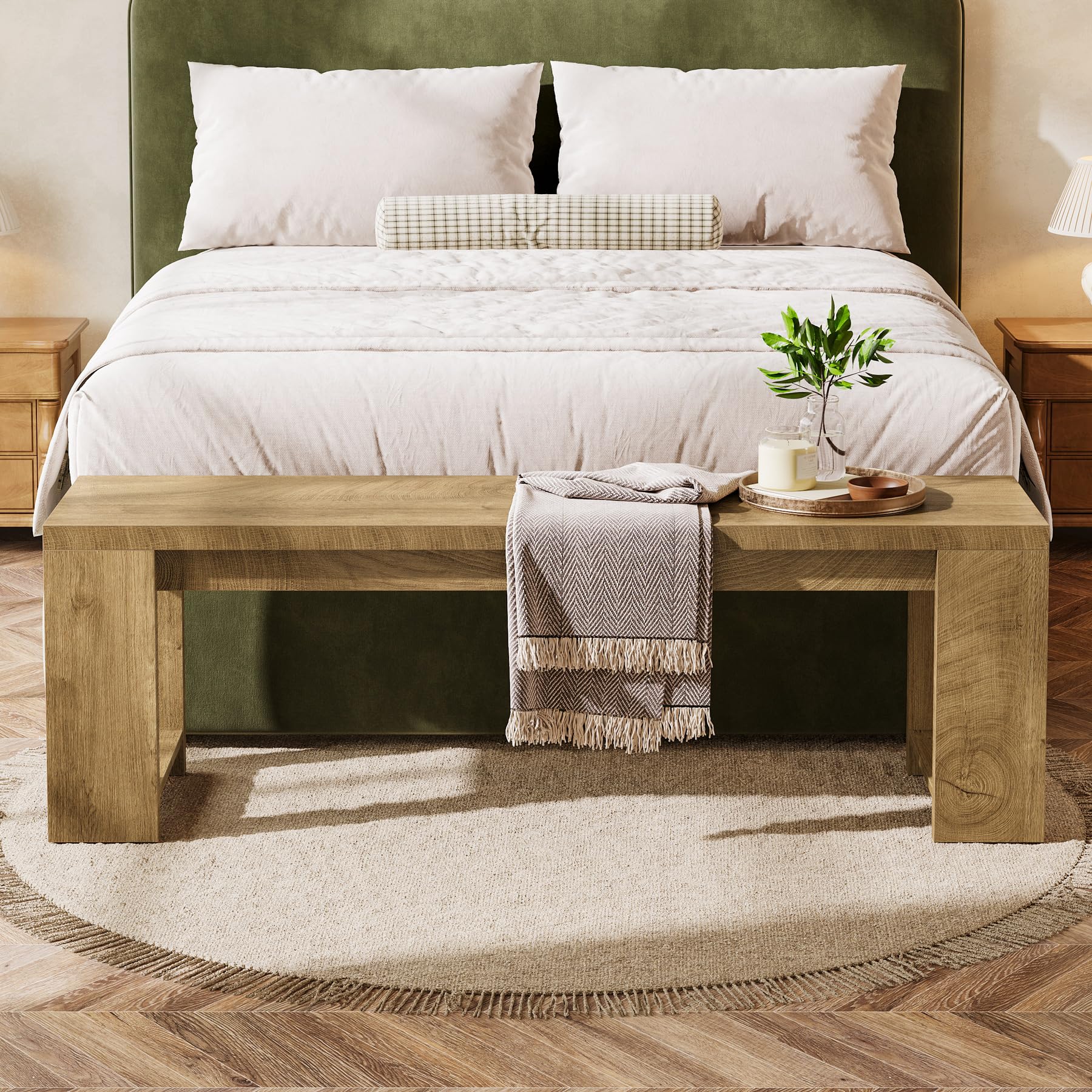 Tribesigns 47.2" Wooden Dining Bench, Modern Farmhouse End of Bed Bench for Bedroom Dining Room, Rustic Brown - Image 8