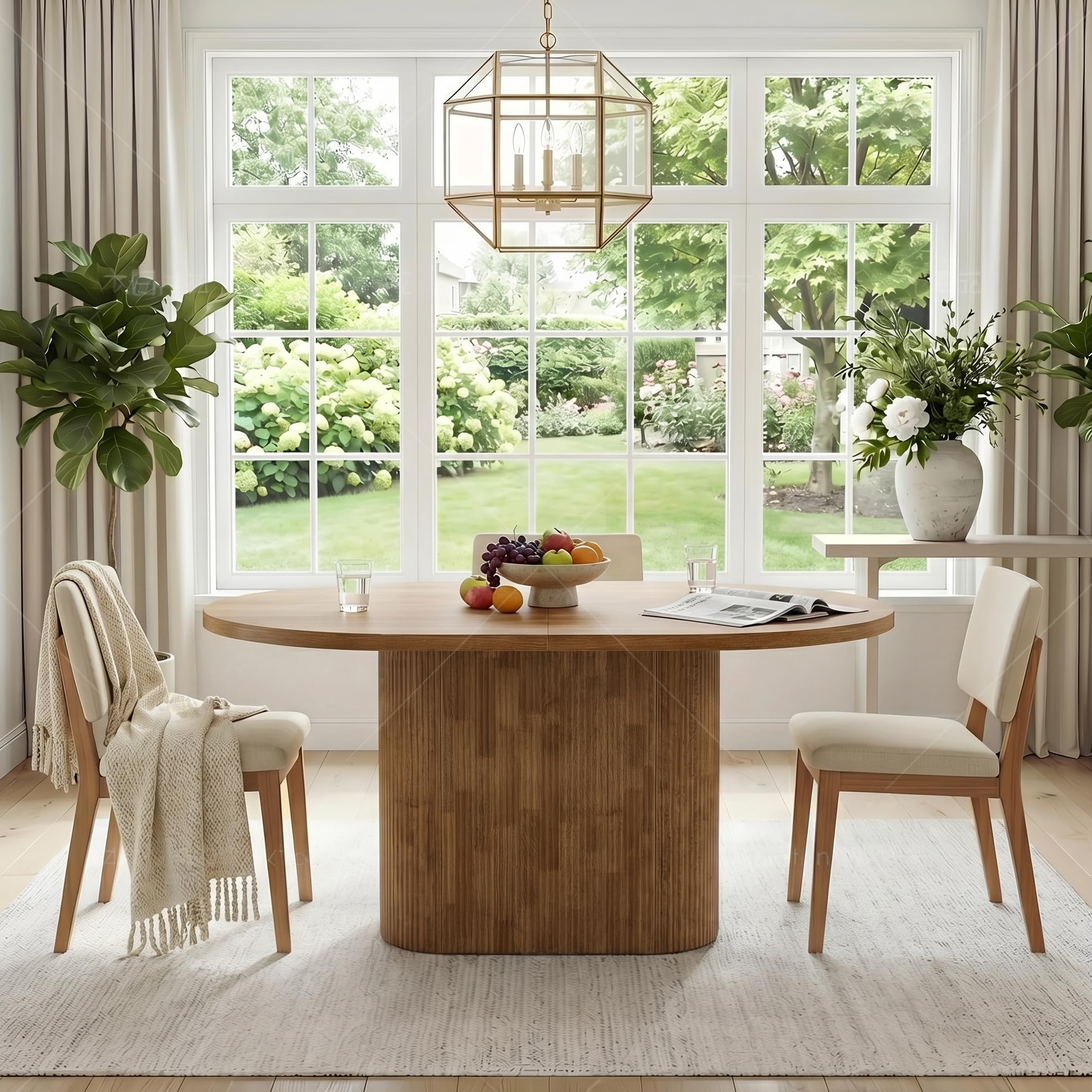 Tribesigns 47.24" Oval Dining Table for 4, Small Kitchen Table with Pedestal Base, Space Saving Farmhouse Wood Dinner Table for Apartment and Dining Room, Brown - Image 3