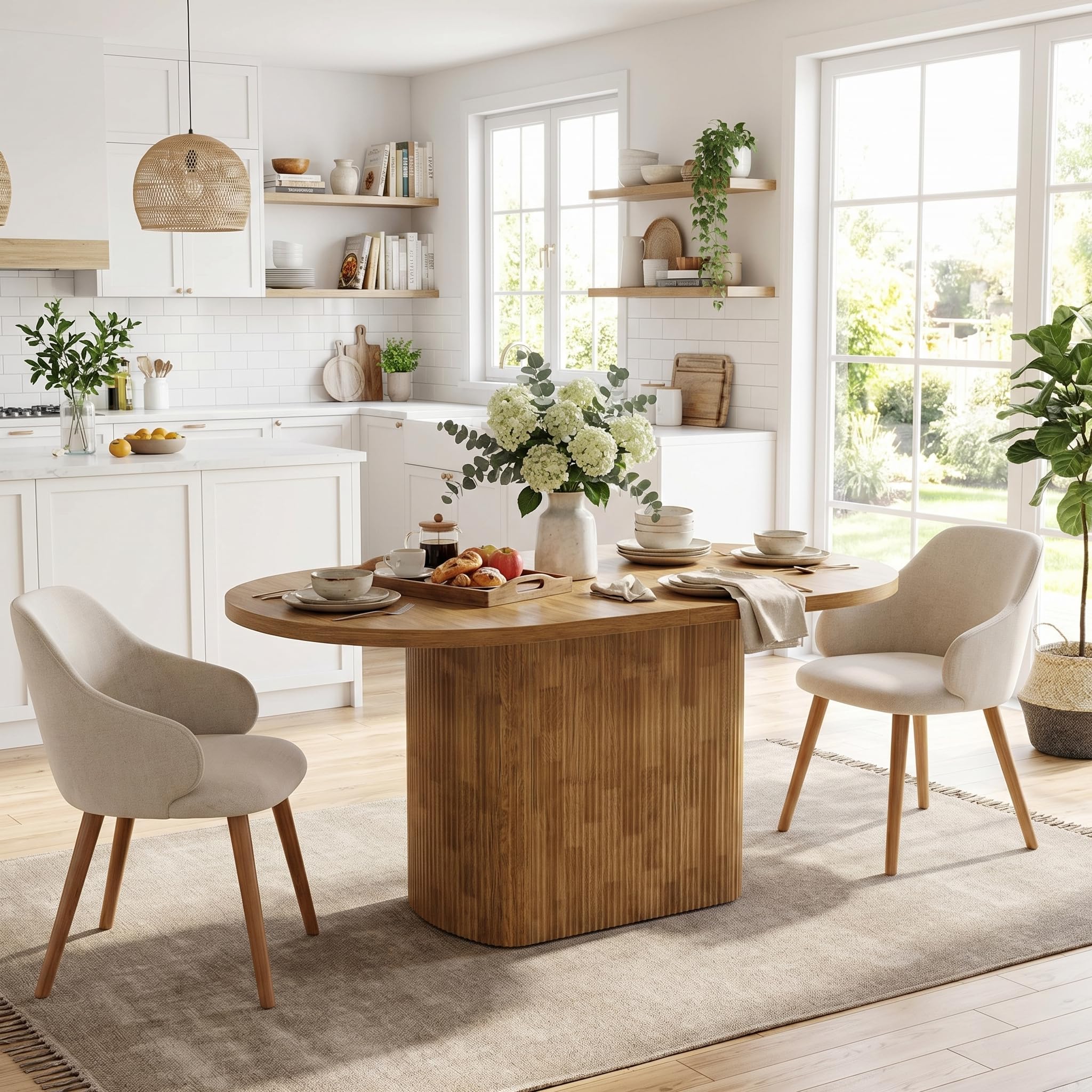 Tribesigns 47.24" Oval Dining Table for 4, Small Kitchen Table with Pedestal Base, Space Saving Farmhouse Wood Dinner Table for Apartment and Dining Room, Brown - Image 4