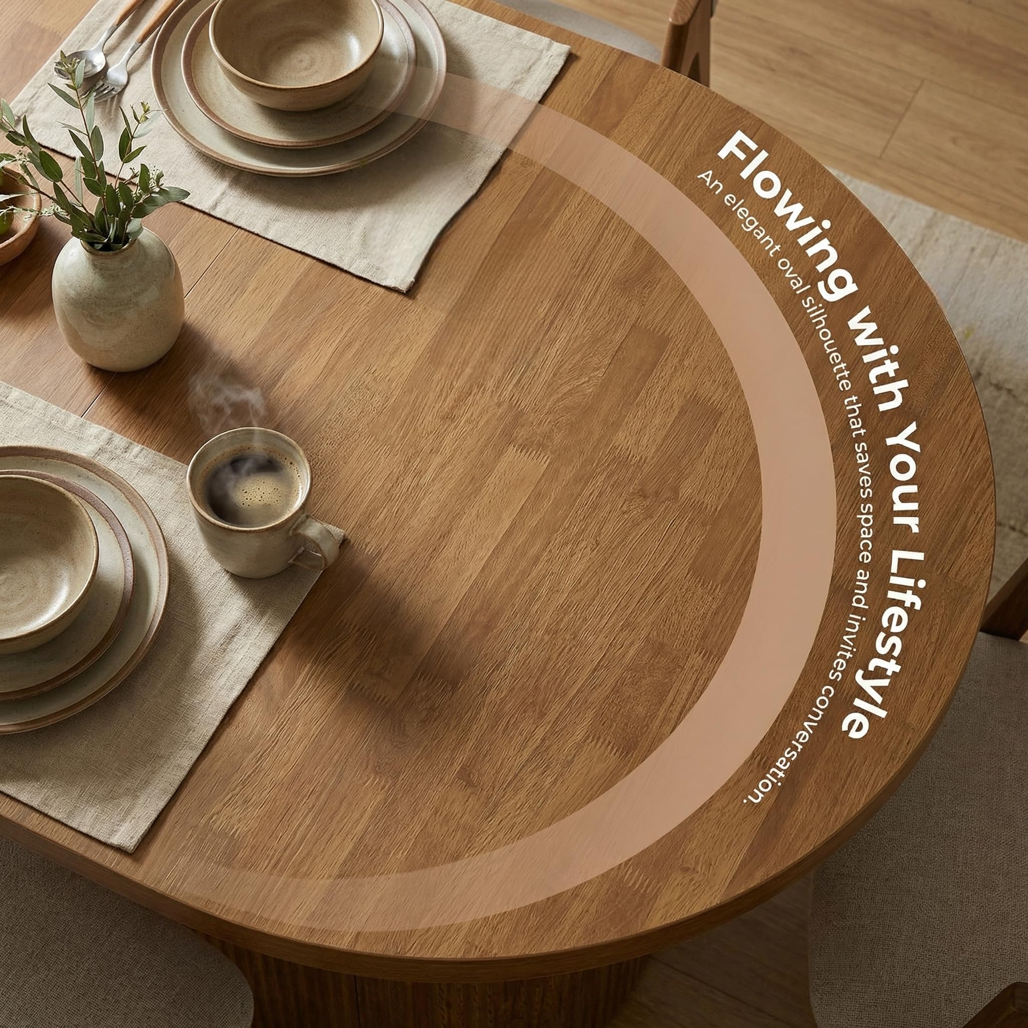 Tribesigns 47.24" Oval Dining Table for 4, Small Kitchen Table with Pedestal Base, Space Saving Farmhouse Wood Dinner Table for Apartment and Dining Room, Brown - Image 5