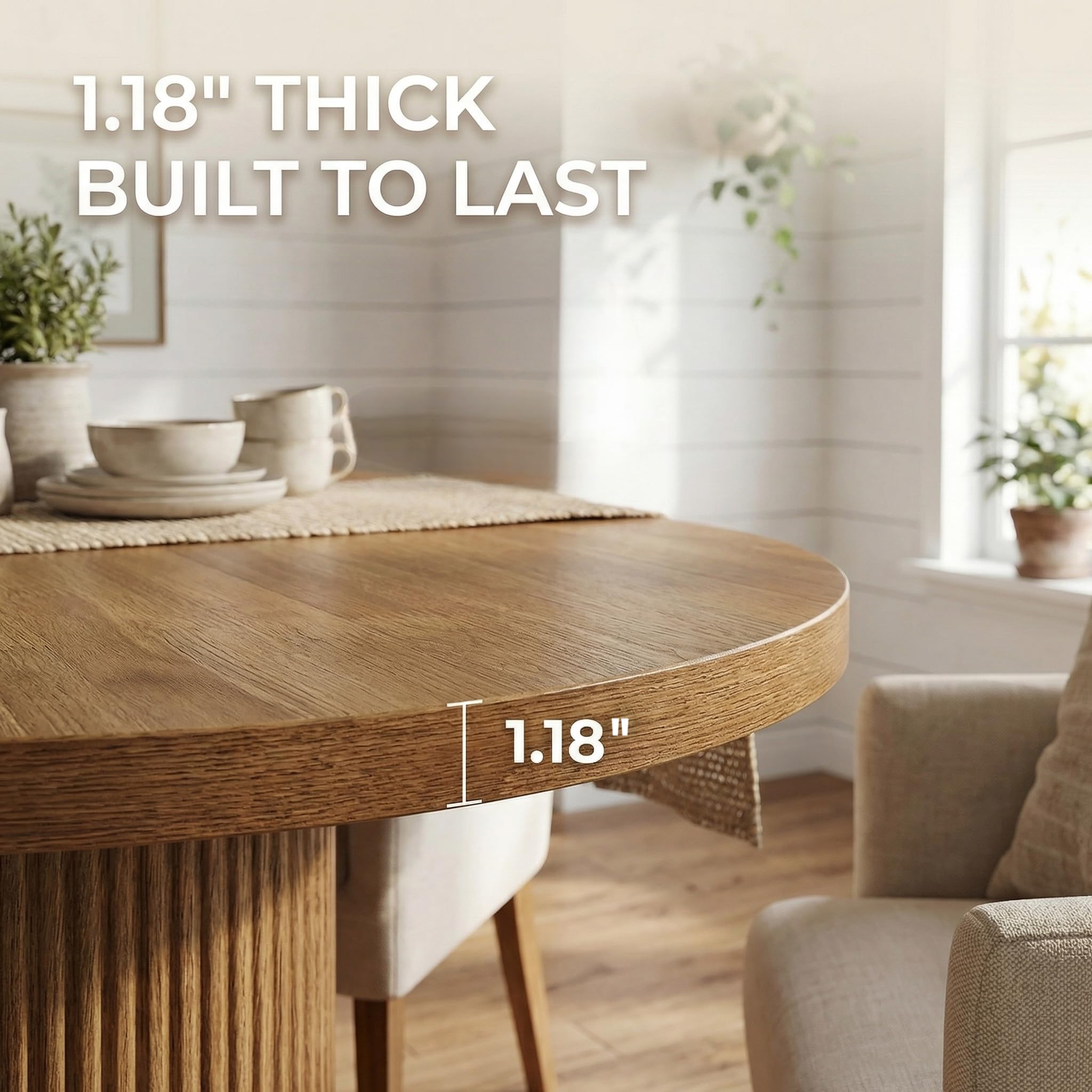 Tribesigns 47.24" Oval Dining Table for 4, Small Kitchen Table with Pedestal Base, Space Saving Farmhouse Wood Dinner Table for Apartment and Dining Room, Brown - Image 6