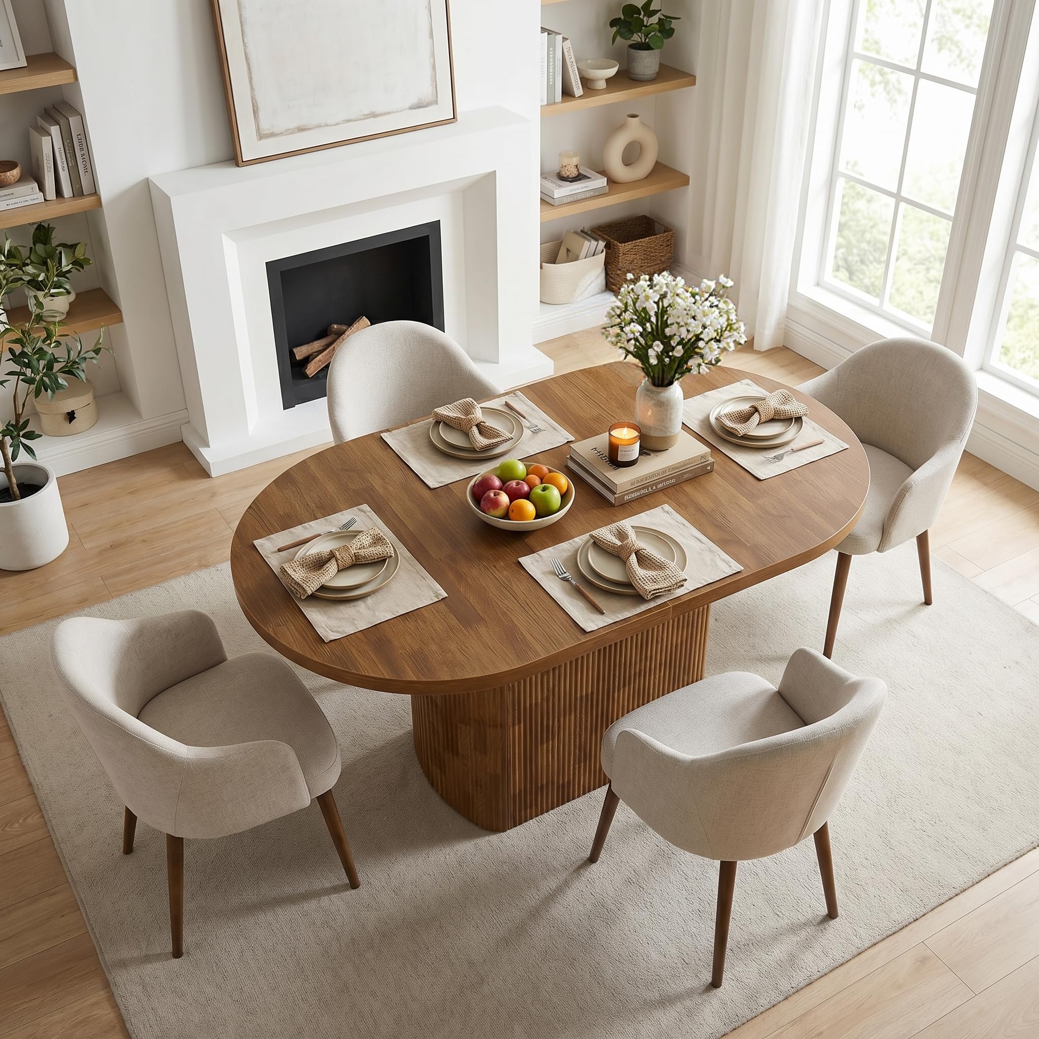 Tribesigns 47.24" Oval Dining Table for 4, Small Kitchen Table with Pedestal Base, Space Saving Farmhouse Wood Dinner Table for Apartment and Dining Room, Brown - Image 7