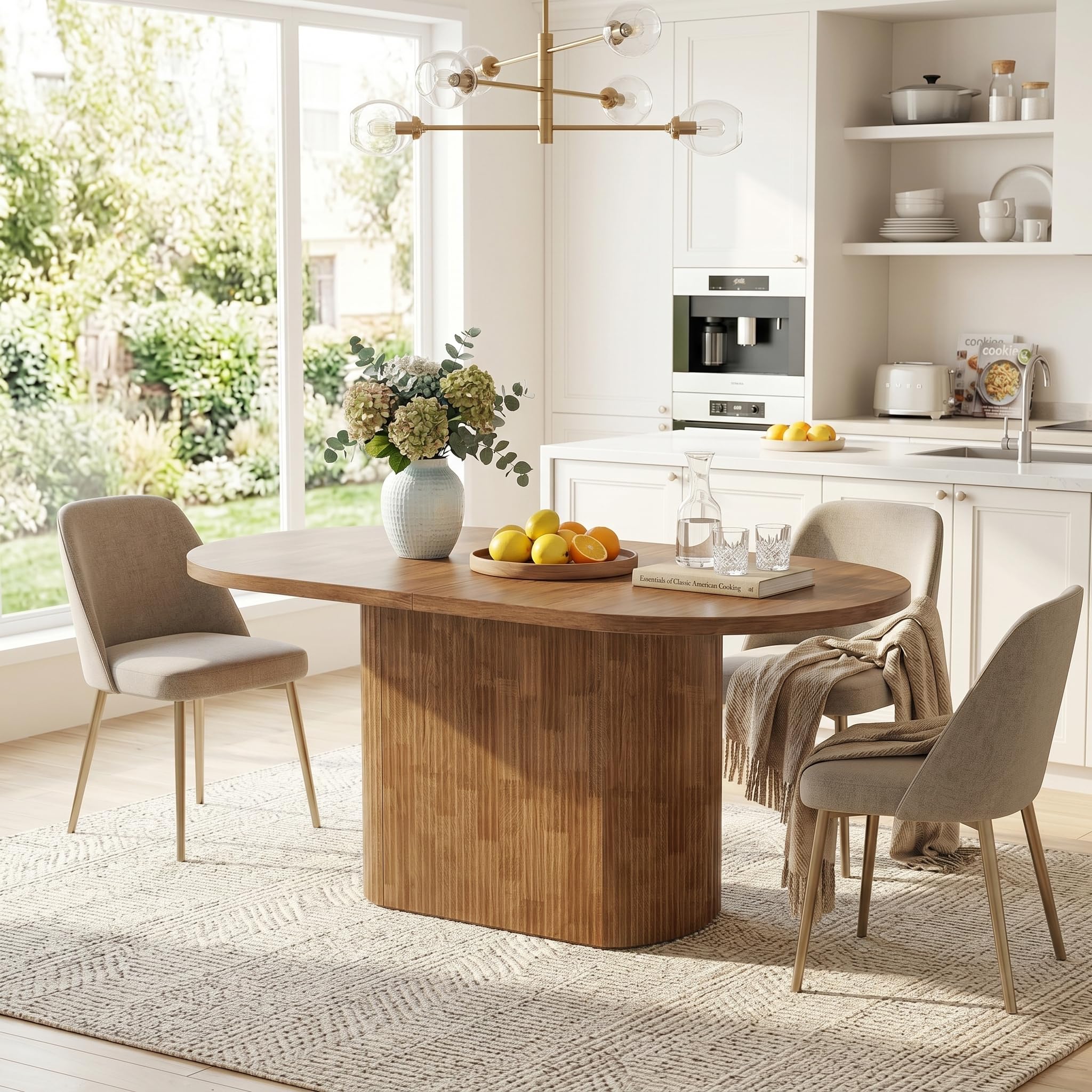 Tribesigns 47.24" Oval Dining Table for 4, Small Kitchen Table with Pedestal Base, Space Saving Farmhouse Wood Dinner Table for Apartment and Dining Room, Brown - Image 9