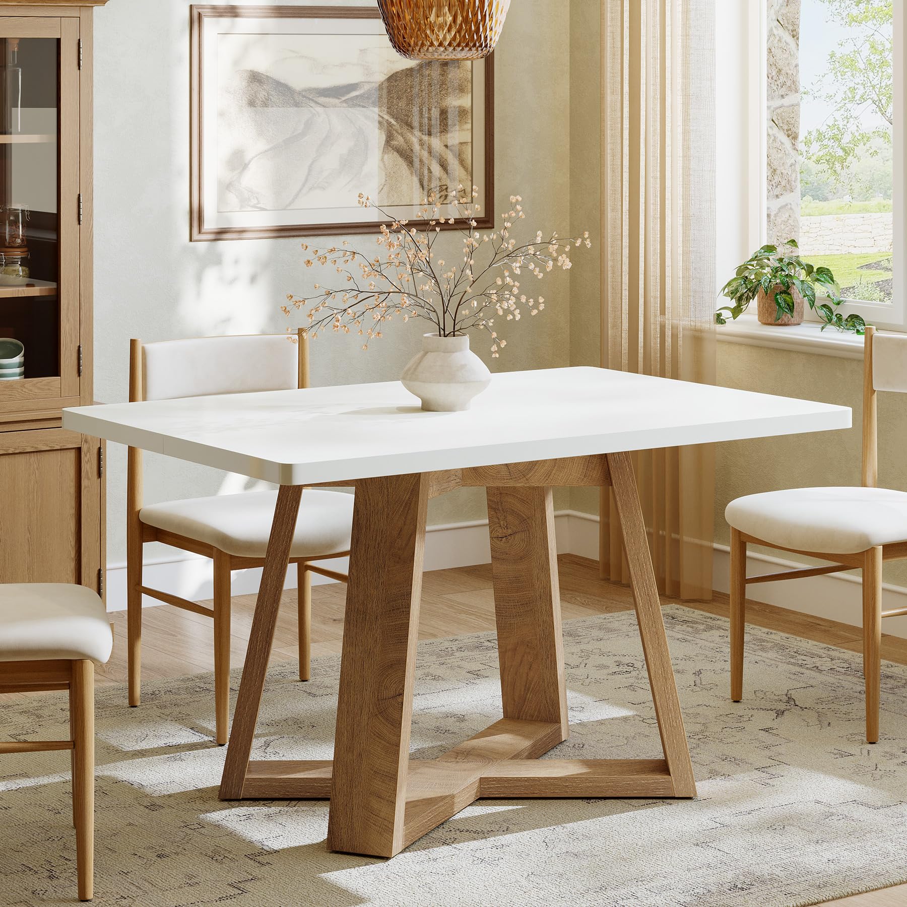 Tribesigns 47-Inch Dining Table for 4 People, Modern Kitchen Table with Wooden Legs, Dinner Table for Kitchen, Dining Room, Small Space, White and Brown - Image 5