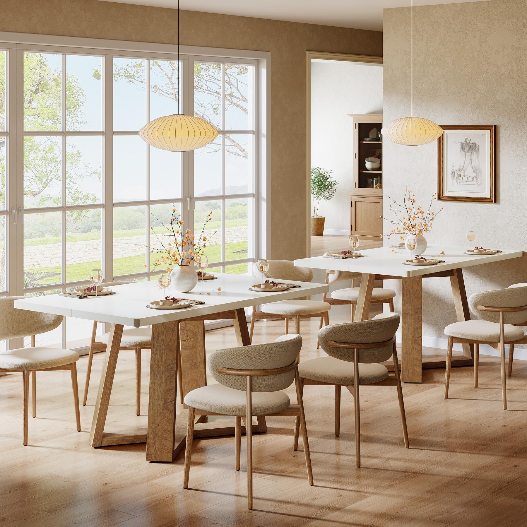 Tribesigns 47-Inch Dining Table for 4 People, Modern Kitchen Table with Wooden Legs, Dinner Table for Kitchen, Dining Room, Small Space, White and Brown - Image 8