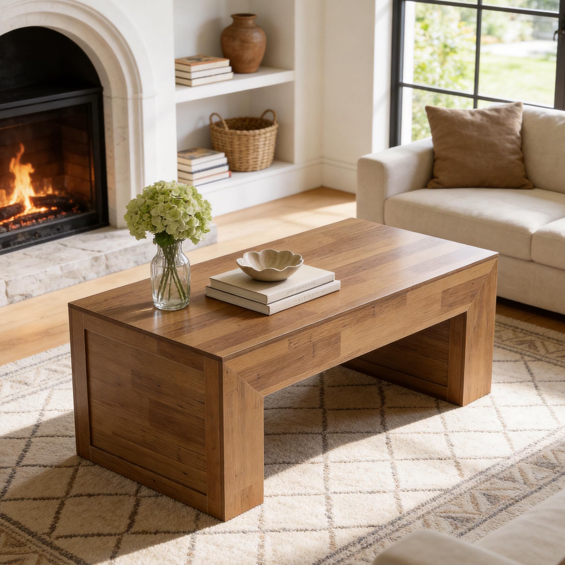 Tribesigns 47-Inch Farmhouse Coffee Table, Wooden Rectangular Center Table with Thick Base, Modern Cocktail Tea Furniture for Living Room (Oak Brown) - Image 6