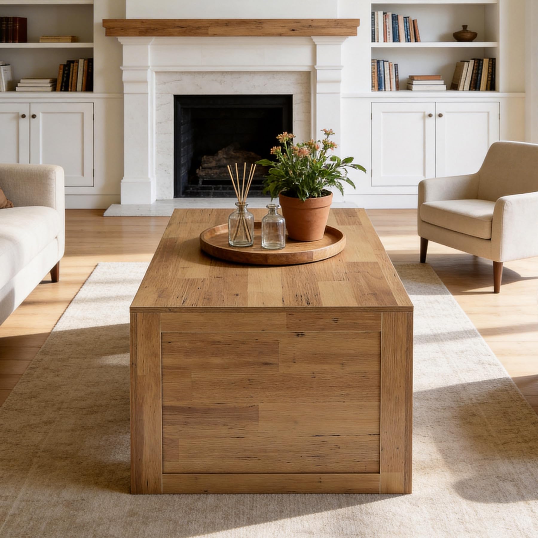 Tribesigns 47-Inch Farmhouse Coffee Table, Wooden Rectangular Center Table with Thick Base, Modern Cocktail Tea Furniture for Living Room (Oak Brown) - Image 8