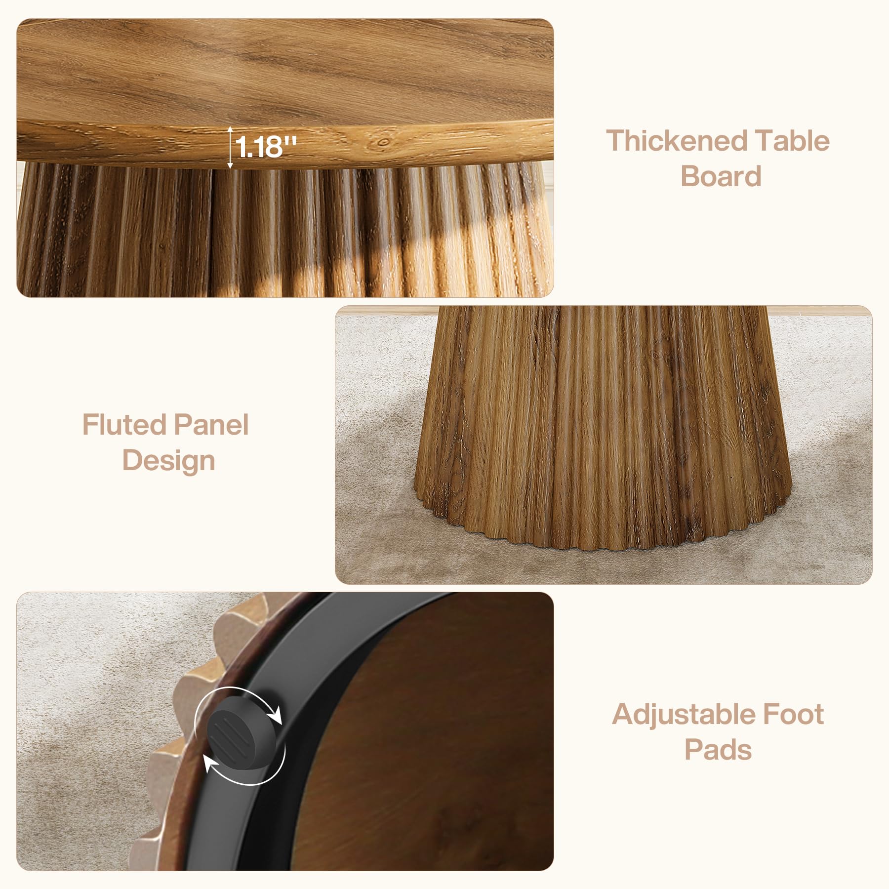 Tribesigns 47" Round Dining Table for 4-6 People, Wood Farmhouse Kitchen Table with Fluted Pedestal Base for Dining Room, Kitchen, Living Room - Image 7