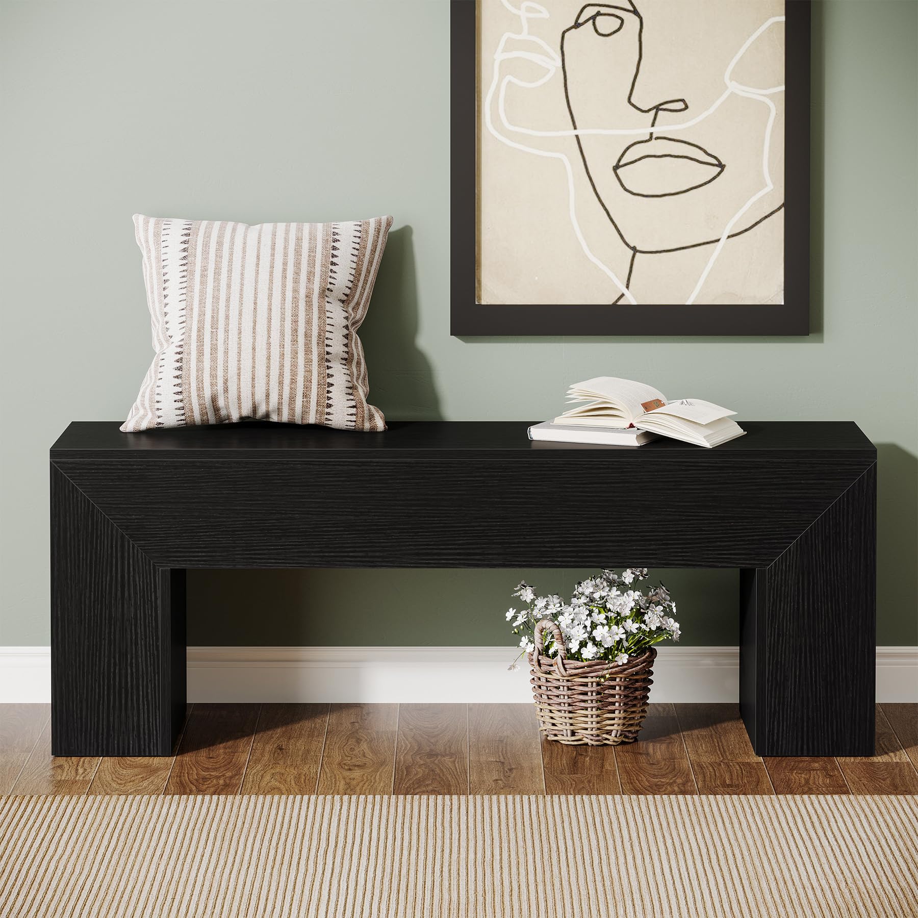 Tribesigns 47'' Wooden Entryway Bench, Farmhouse Entry Bench Seat, Indoor End of Bed Bench with Storage Capability for Living Room, Bedroom, Hallway, Easy Assembly, Black - Image 3