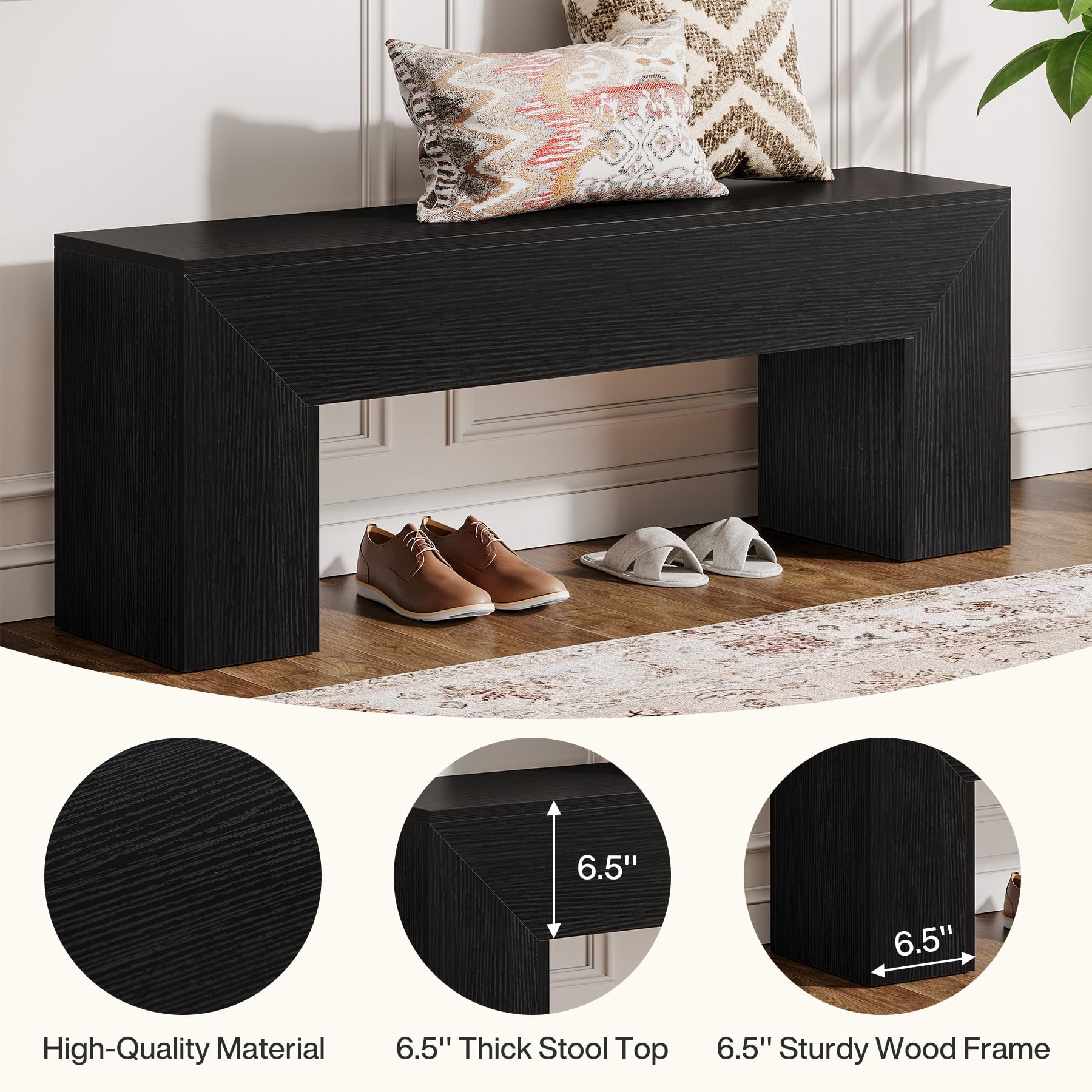 Tribesigns 47'' Wooden Entryway Bench, Farmhouse Entry Bench Seat, Indoor End of Bed Bench with Storage Capability for Living Room, Bedroom, Hallway, Easy Assembly, Black - Image 6