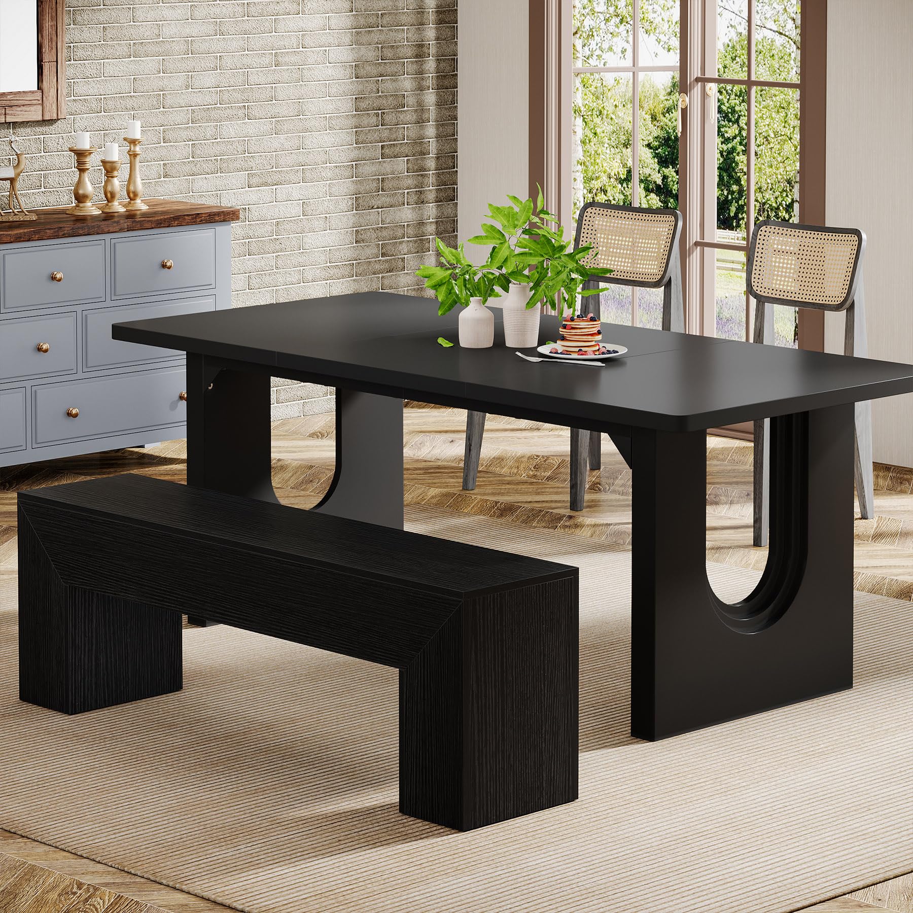 Tribesigns 47'' Wooden Entryway Bench, Farmhouse Entry Bench Seat, Indoor End of Bed Bench with Storage Capability for Living Room, Bedroom, Hallway, Easy Assembly, Black - Image 7