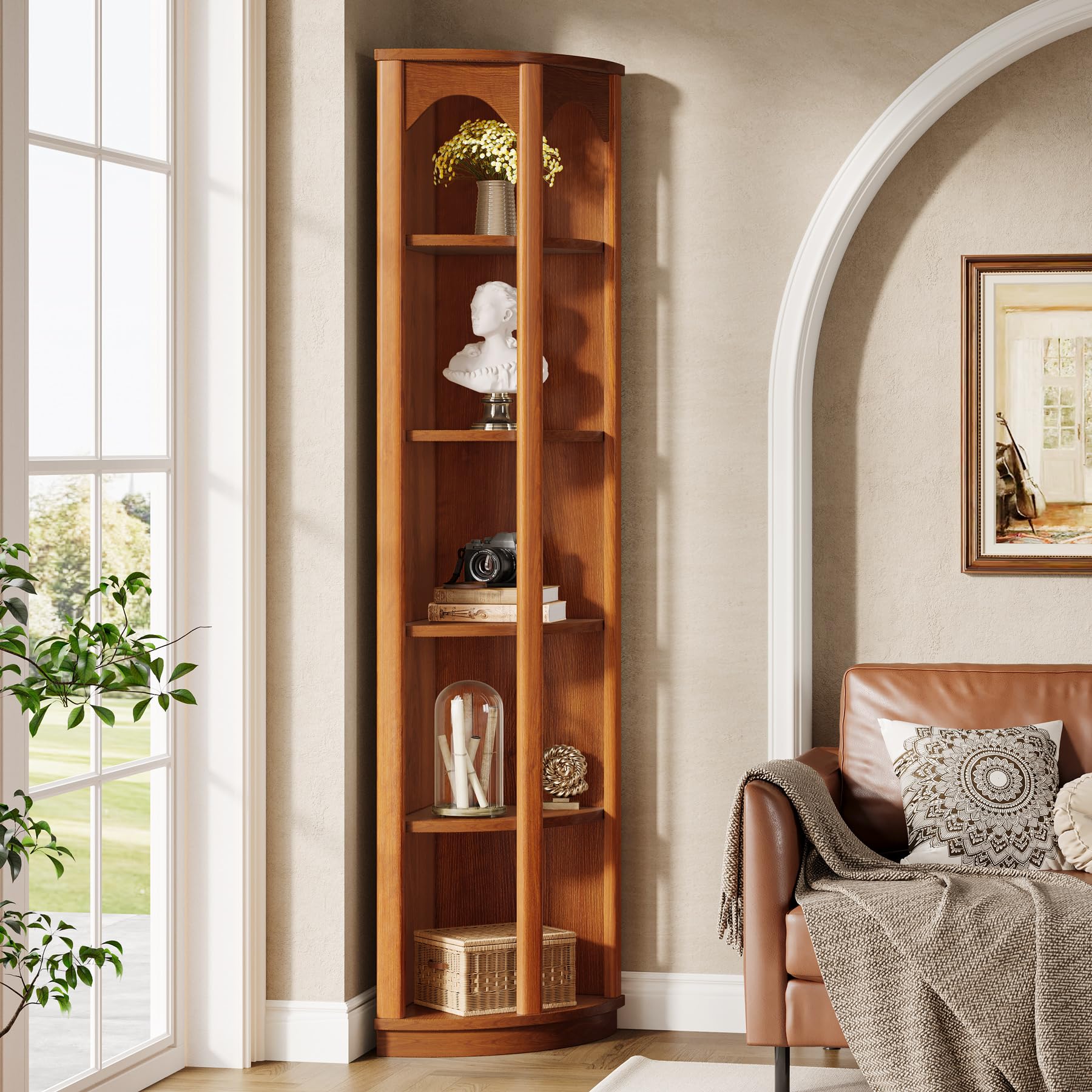 Tribesigns 5-Tier Corner Shelf, 67-Inch Tall Corner Bookshelf Bookcase with Unique Shape, Narrow Shelving Unit Storage Rack for Living Room, Home Office, Kitchen, Small Space - Image 3