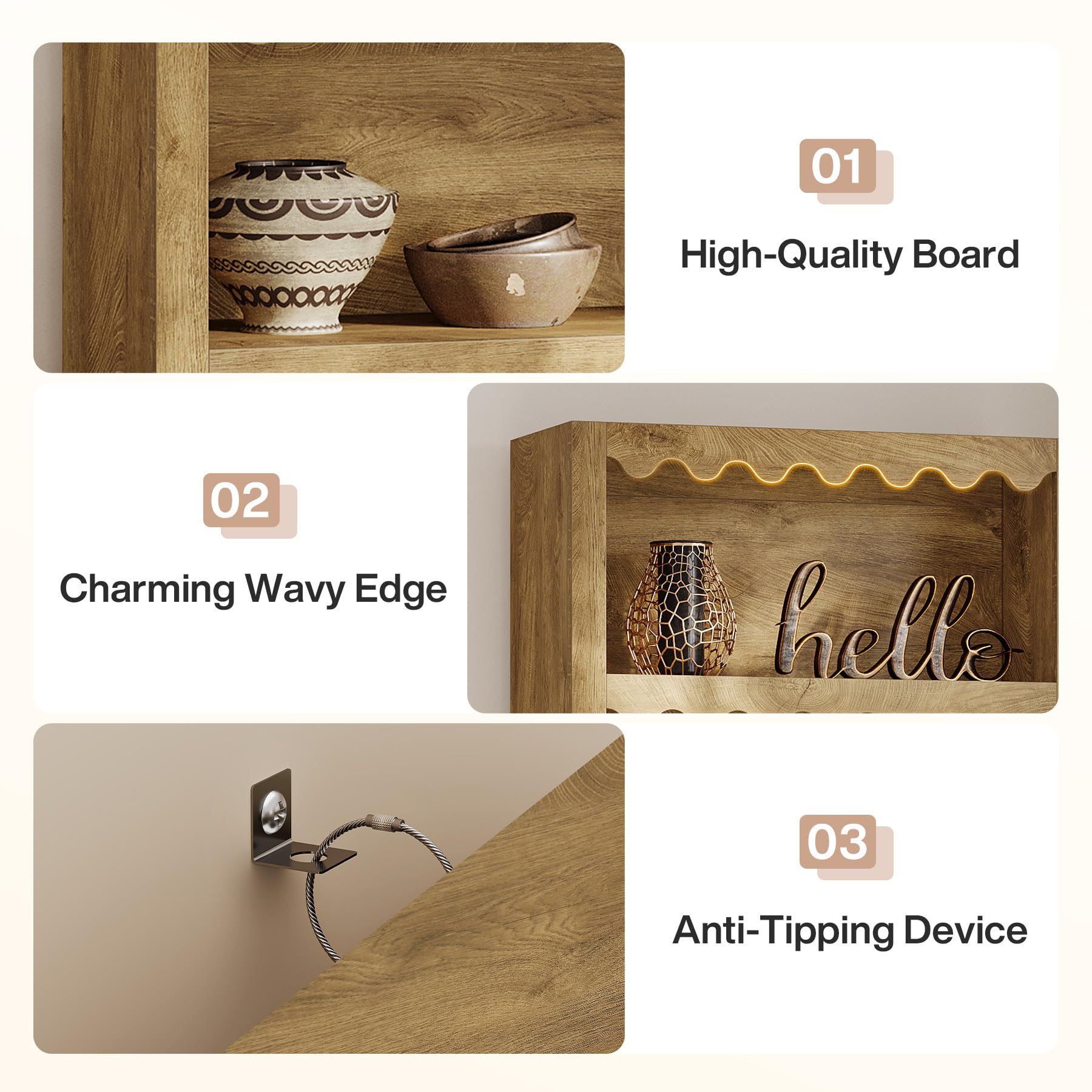 Tribesigns 5-Tier Open Bookcase, 70-Inch Tall White Bookshelf with Scalloped Edges, Modern Display Shelves Storage Organizer for Living Room, Home Office, Bedroom (1, Brown) - Image 4