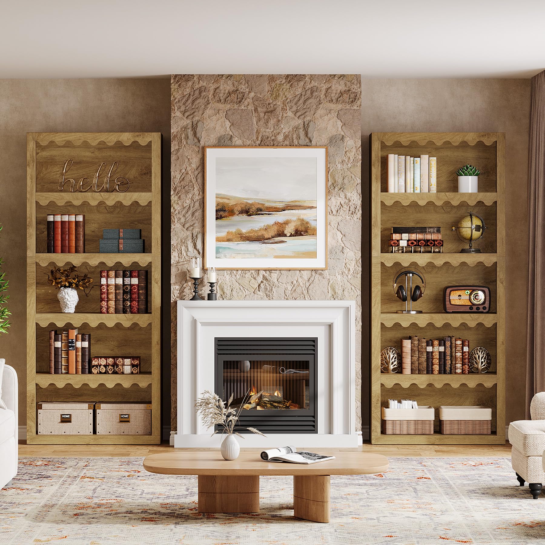 Tribesigns 5-Tier Open Bookcase, 70-Inch Tall White Bookshelf with Scalloped Edges, Modern Display Shelves Storage Organizer for Living Room, Home Office, Bedroom (1, Brown) - Image 7