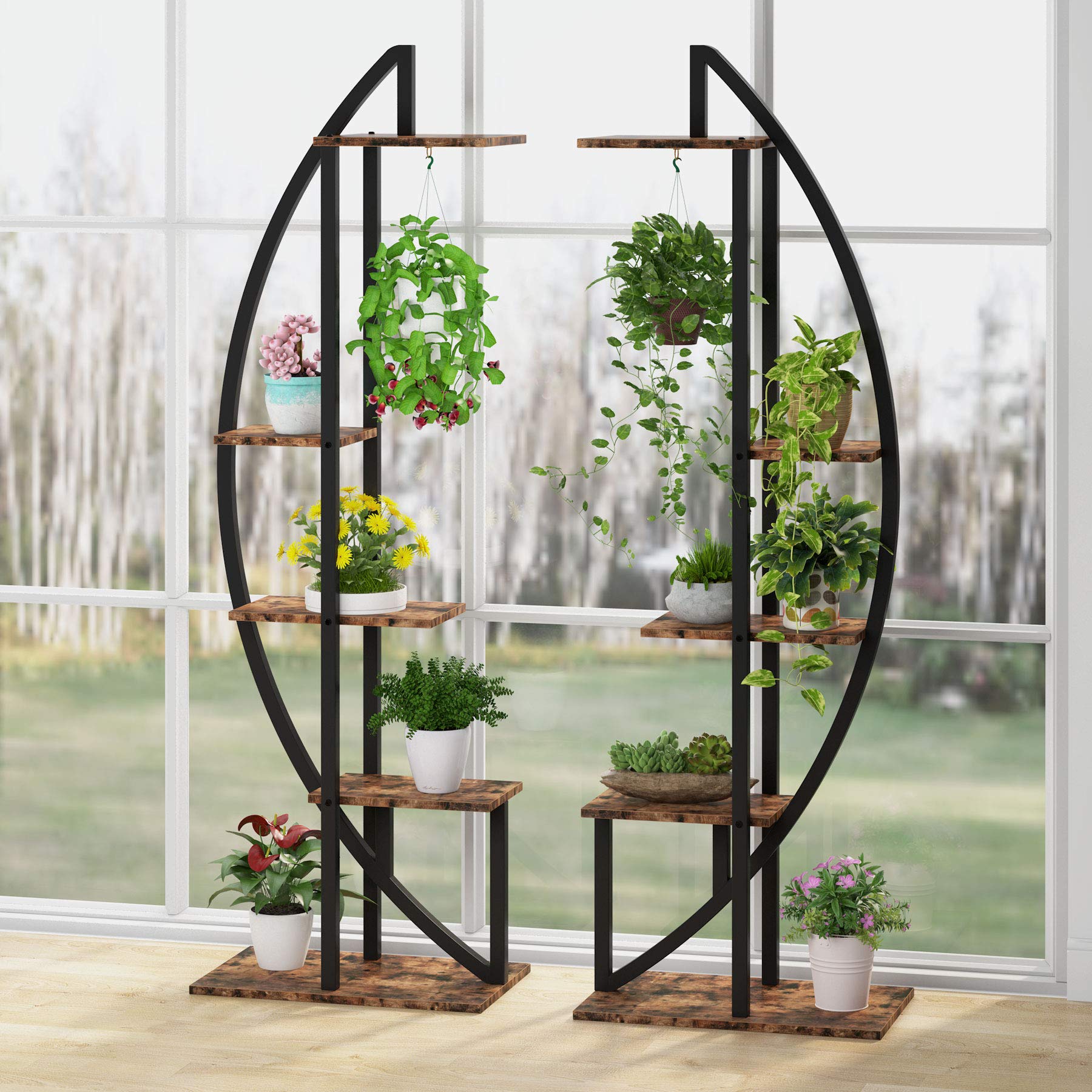 Tribesigns 5-Tier Plant Stand Pack of 2, Multi-Purpose Curved Display Shelf Bonsai Flower Plant Stand Rack for Indoor Garden, or Balcony, Home Use (Vintage) - Image 4