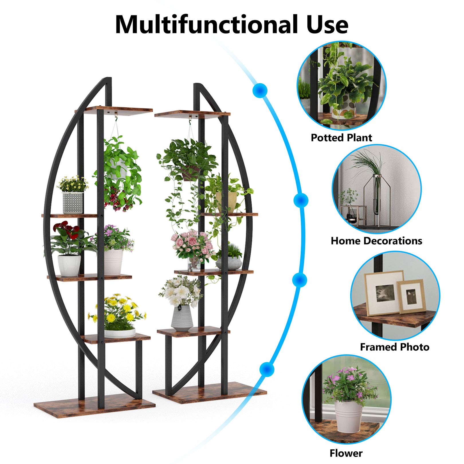 Tribesigns 5-Tier Plant Stand Pack of 2, Multi-Purpose Curved Display Shelf Bonsai Flower Plant Stand Rack for Indoor Garden, or Balcony, Home Use (Vintage) - Image 5
