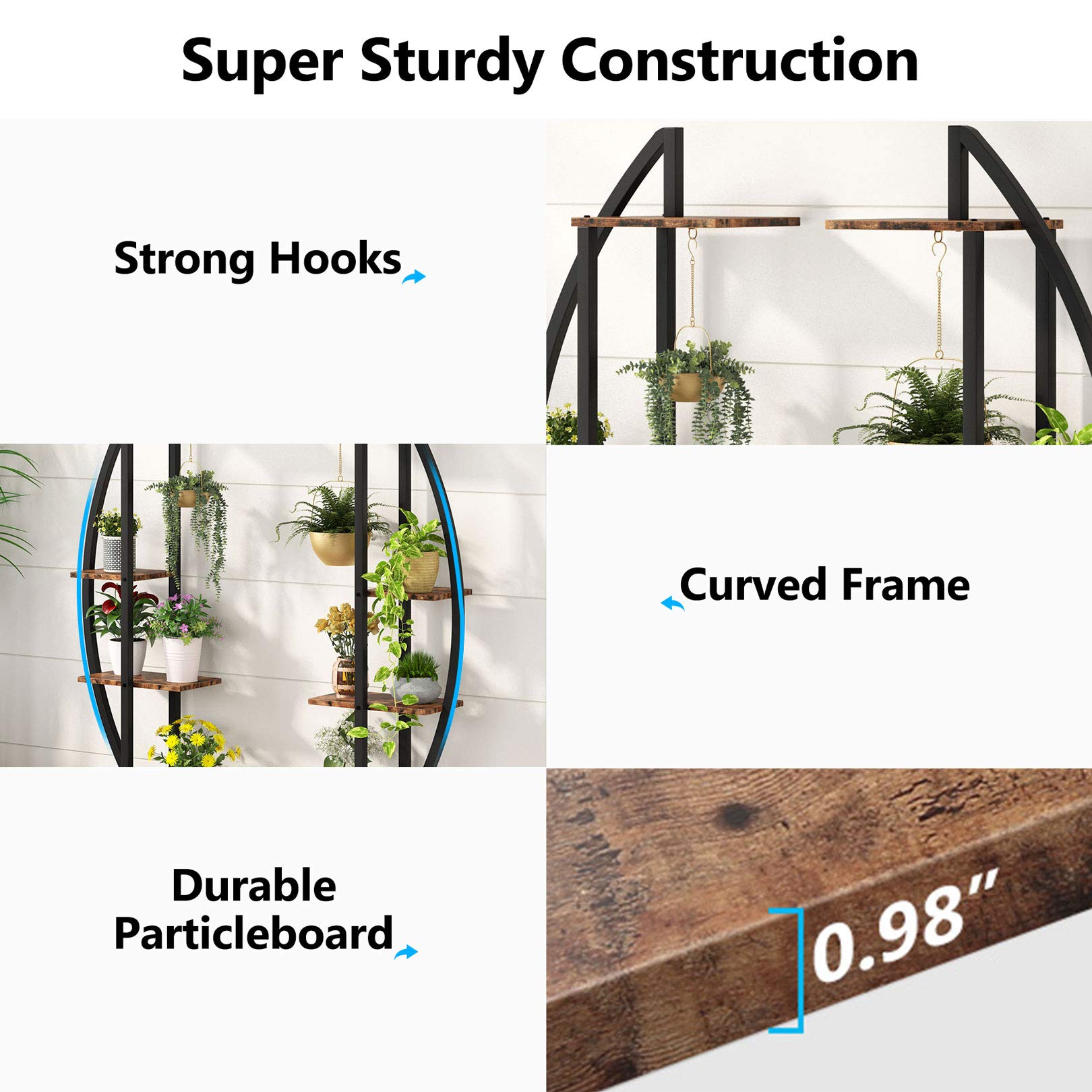 Tribesigns 5-Tier Plant Stand Pack of 2, Multi-Purpose Curved Display Shelf Bonsai Flower Plant Stand Rack for Indoor Garden, or Balcony, Home Use (Vintage) - Image 6