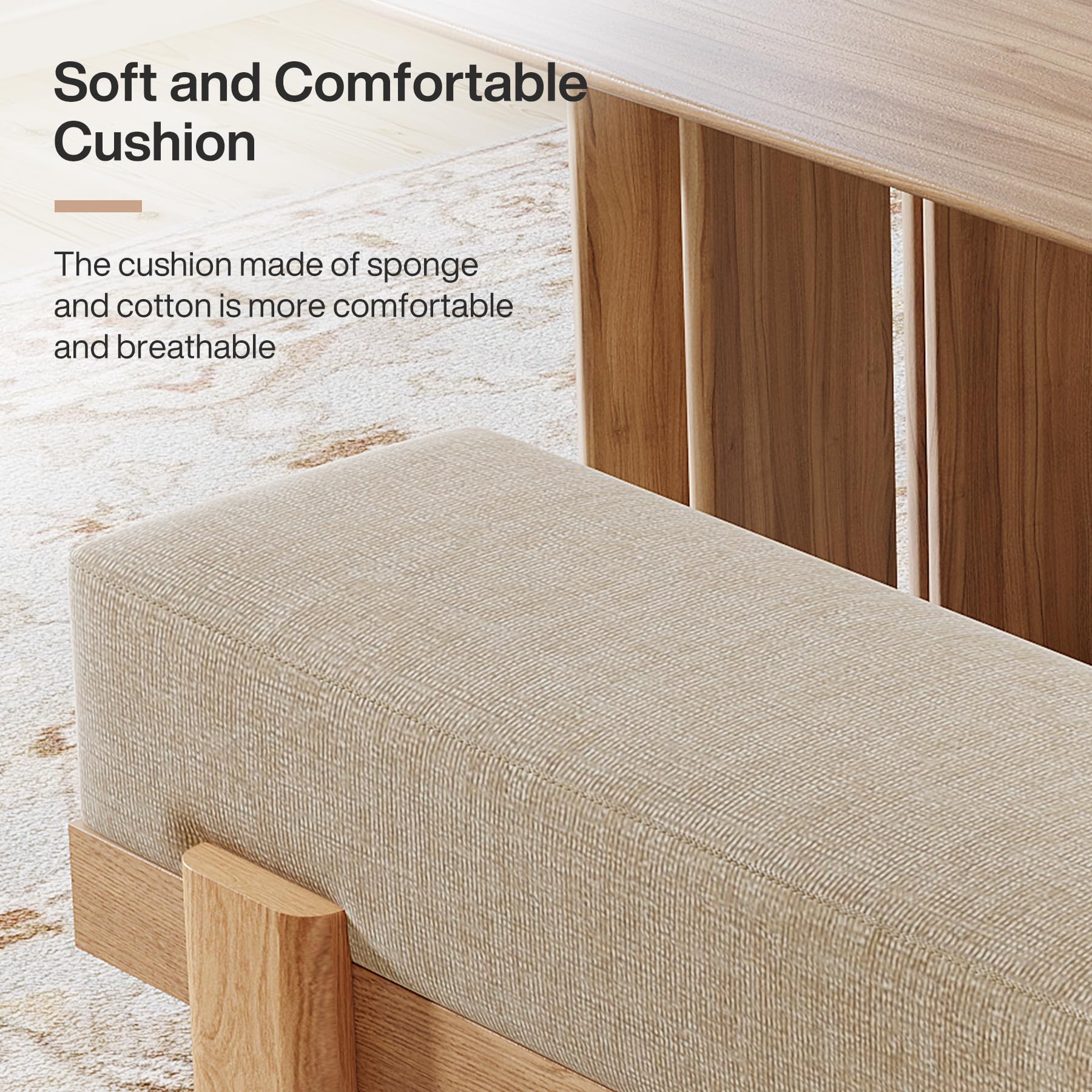 Tribesigns 55-Inch Upholstered Dining Bench, Modern Dining Bench with Fabric Padded Seat and MDF Frame, Kitchen Stool for Dinner Room (Beige & Oak) - Image 6