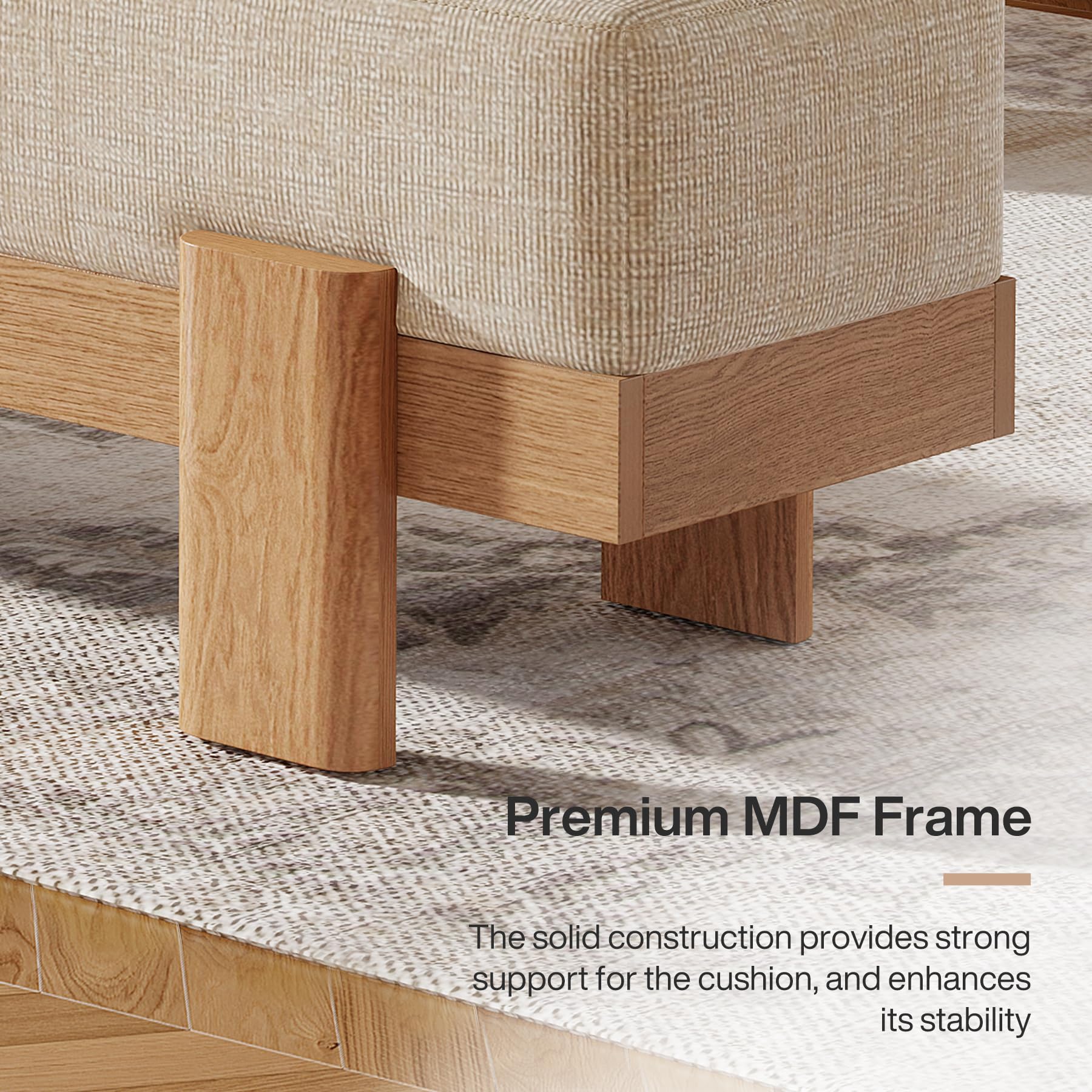 Tribesigns 55-Inch Upholstered Dining Bench, Modern Dining Bench with Fabric Padded Seat and MDF Frame, Kitchen Stool for Dinner Room (Beige & Oak) - Image 7