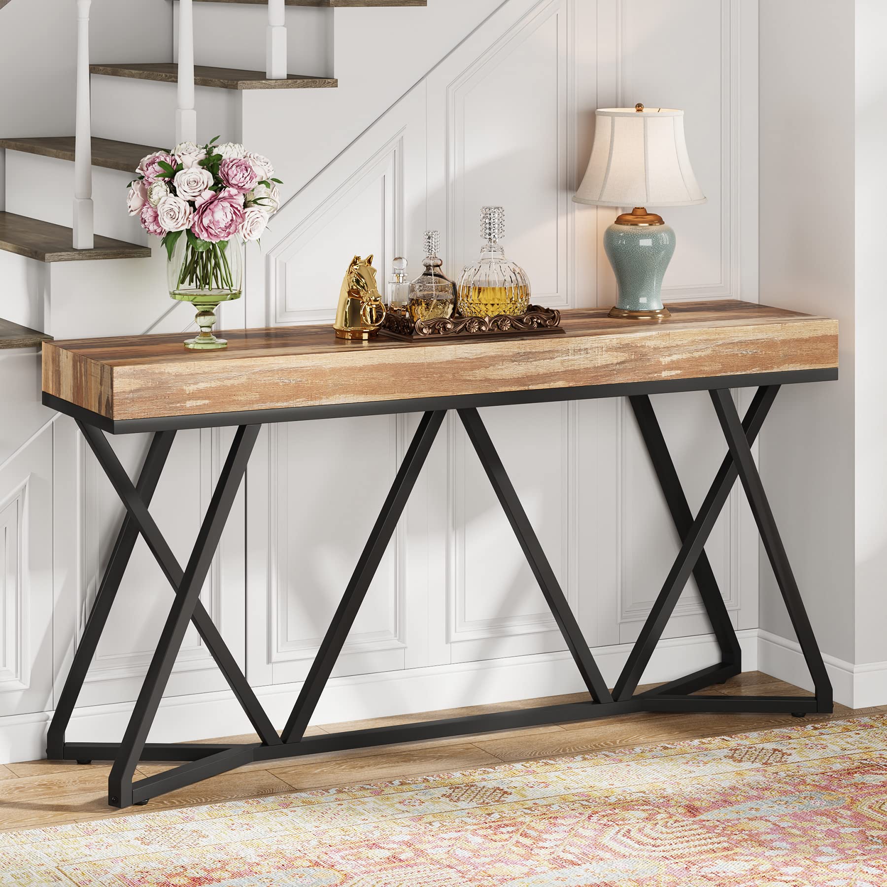 Tribesigns 55 Inches Console Table, Farmhouse Sofa Table Wood Entryway Table with Unique Metal Base, Behind The Couch Table Foyer Table, Industrial Accent Table for Hallway, Living Room, Entrance - Image 10